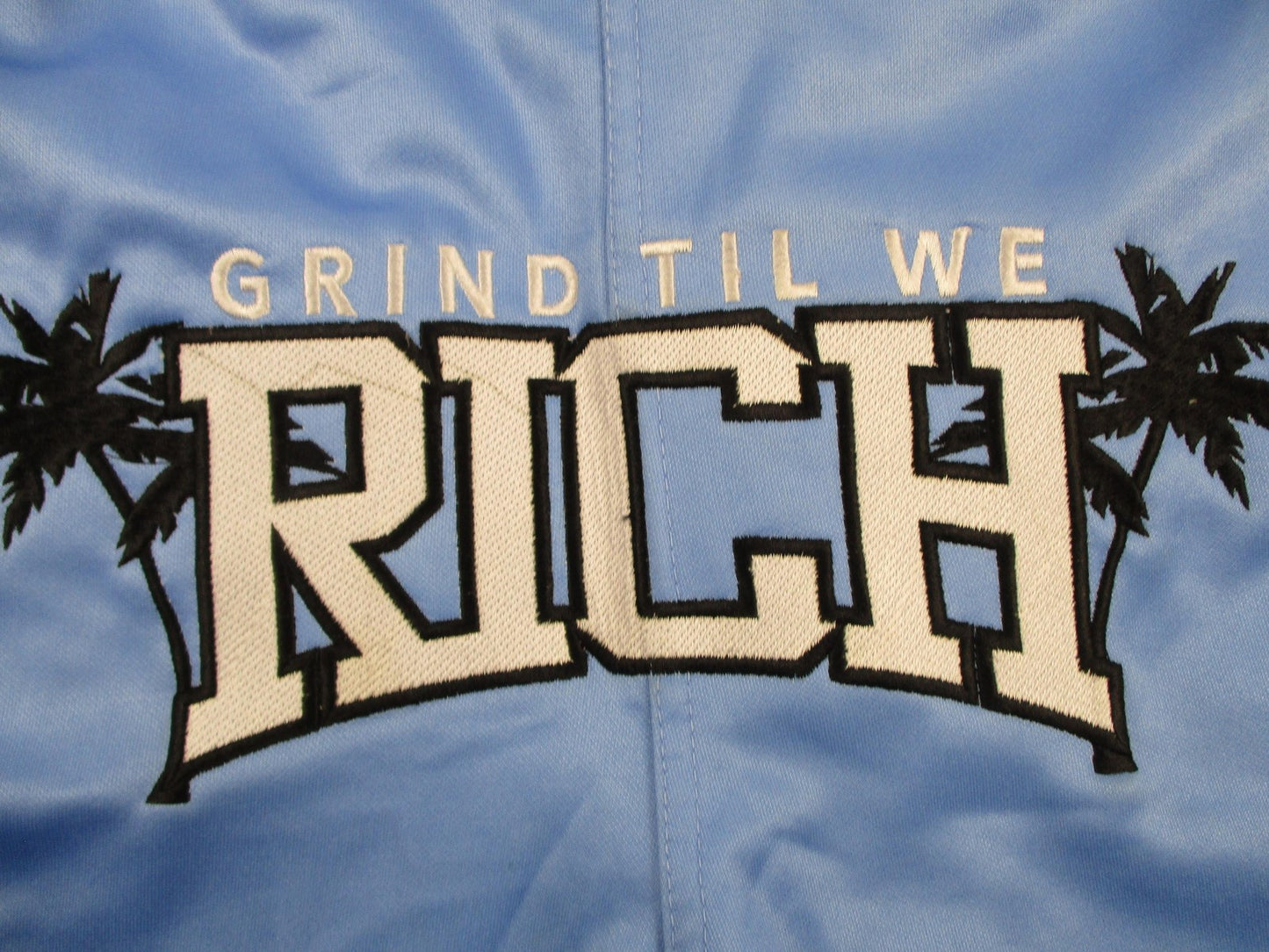 Grind Til We Rich Shorts Mens Small Blue Palm Tree Athletic Drawstring Gym 12293