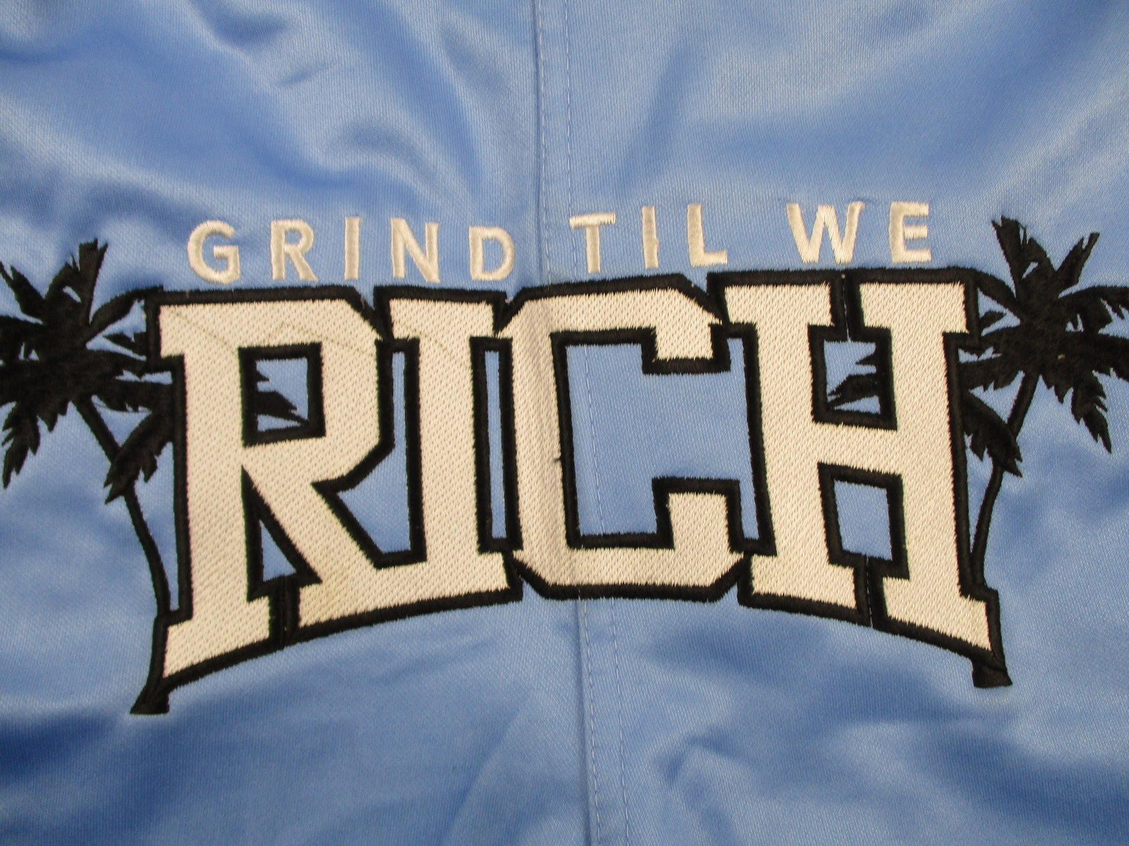 Grind Til We Rich Shorts Mens Small Blue Palm Tree Athletic Drawstring Gym 12293