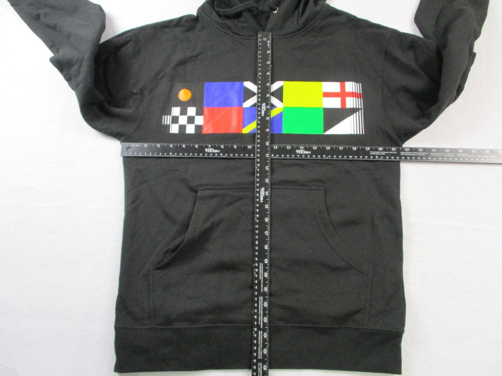 Hoonigan Hoodie Mens Medium Black Fleece Pullover Nautical Flag Graphic 1632354