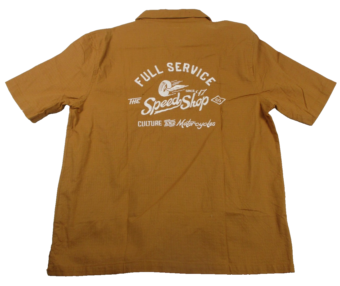 Lark & Owl Shirt Mens Med Brown Button Up Speed Shop Graphic Motorcycles 13271