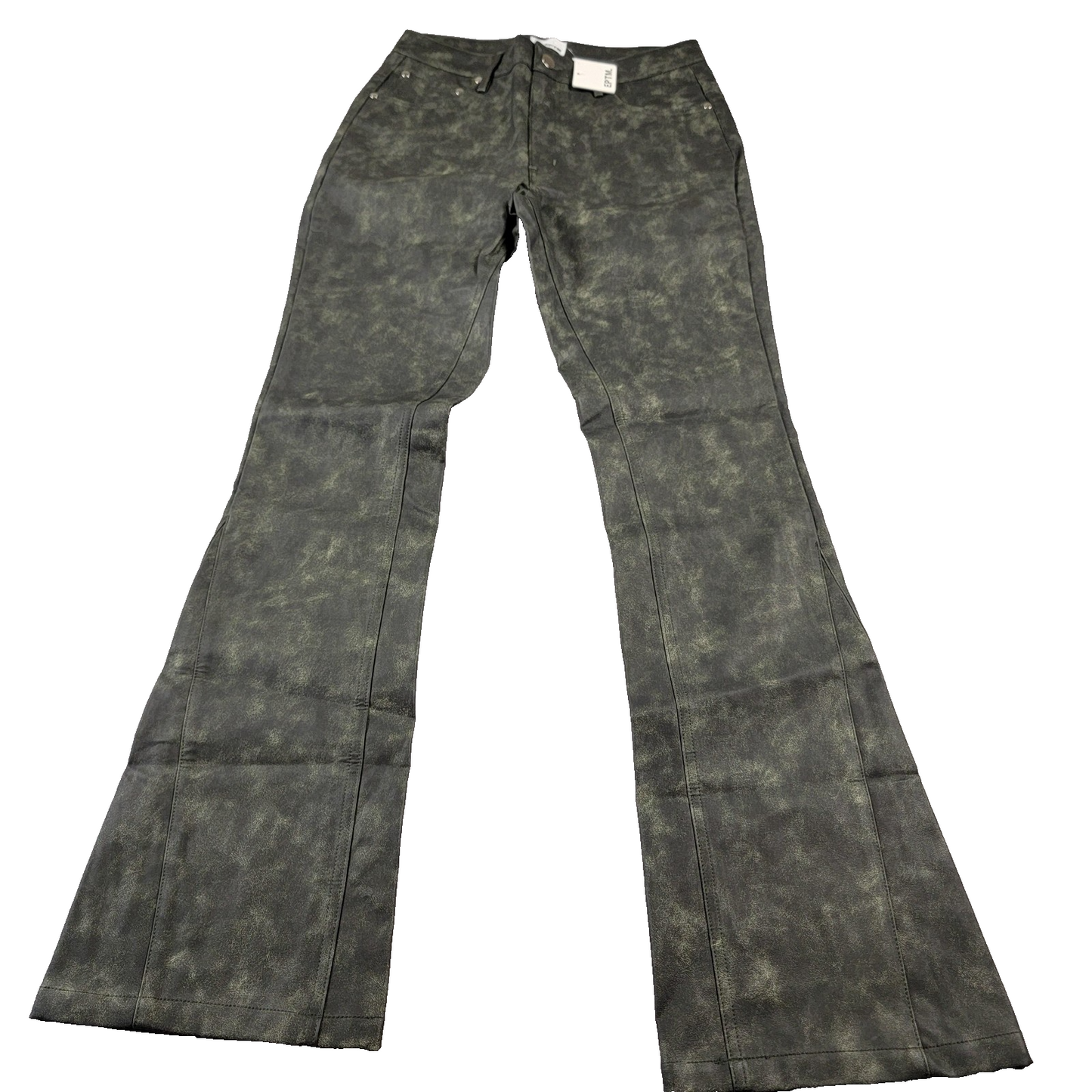 EPTM Pants Womens Small Black Coated Flare Faux Leather Stretch Y2K Style