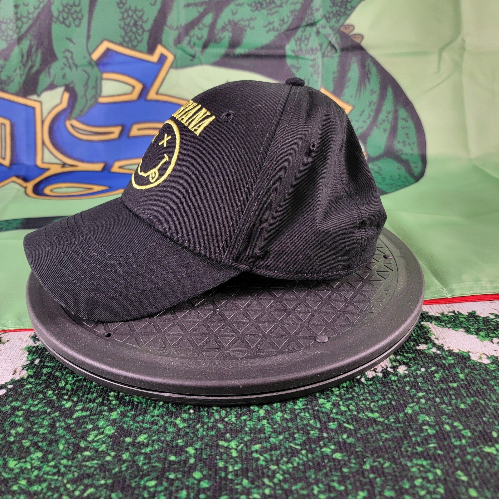 Nirvana Cap Black w Yellow Smiley Face Logo OSFA1