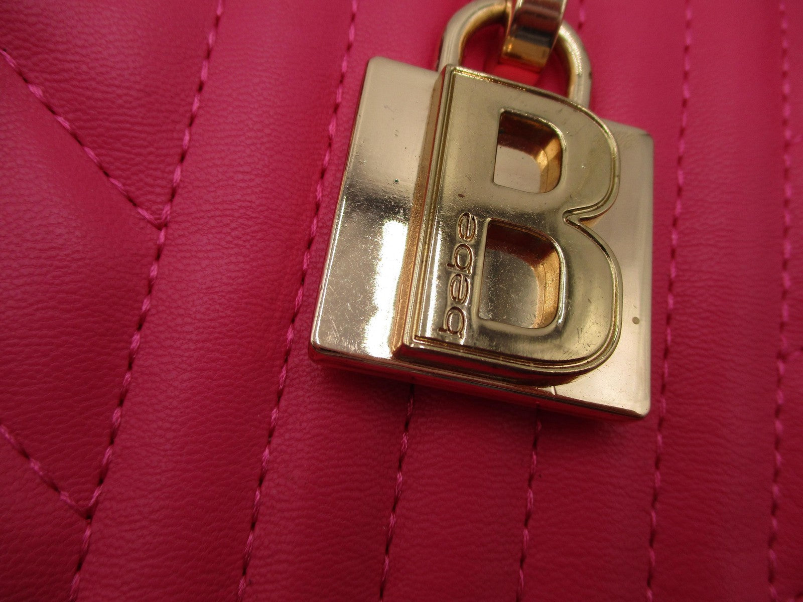 Bebe Satchel Bag Womens Mini Hot Pink Quilted Faux Leather Crossbody Purse Gold2