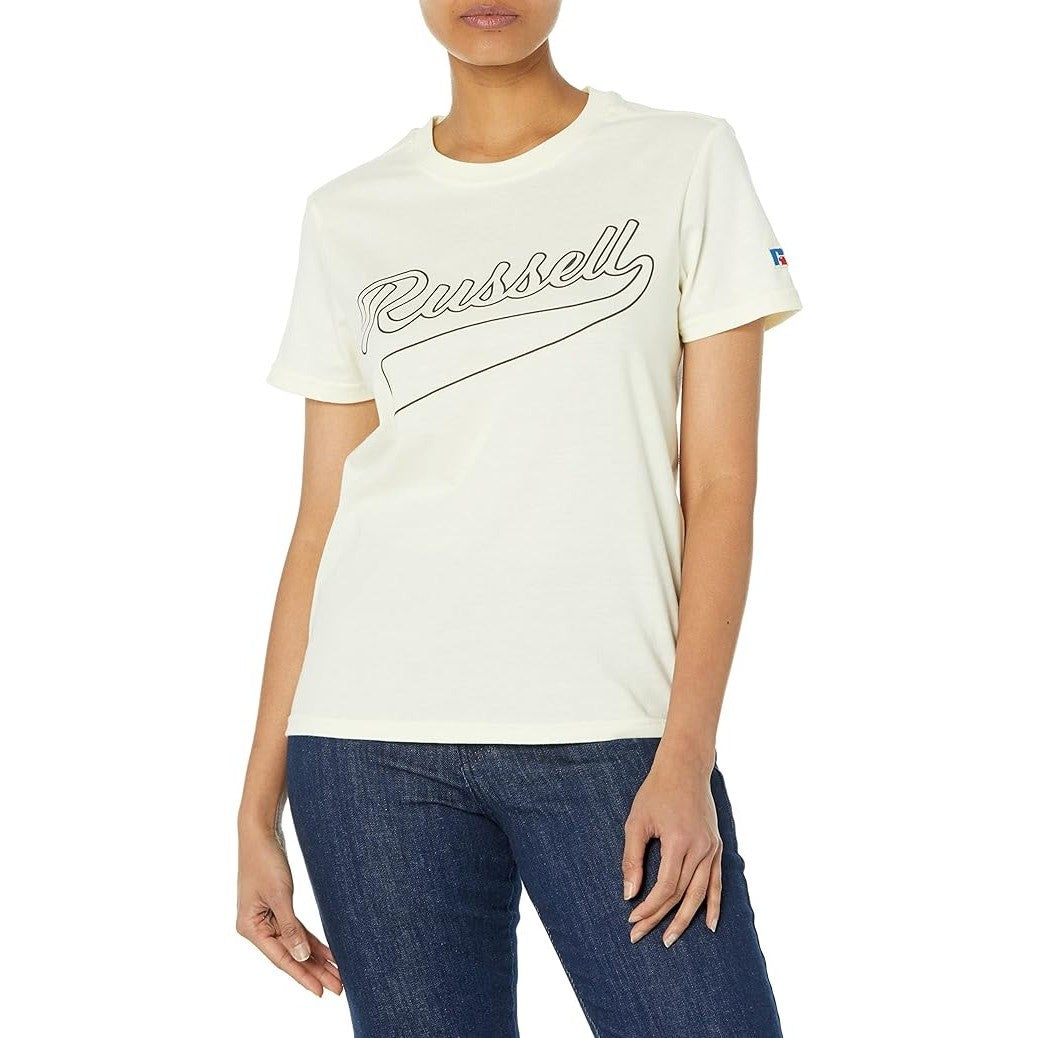 Russell Athletic Women's Graphic Logo Short Sleeve Tee Vintage White Sz XL0