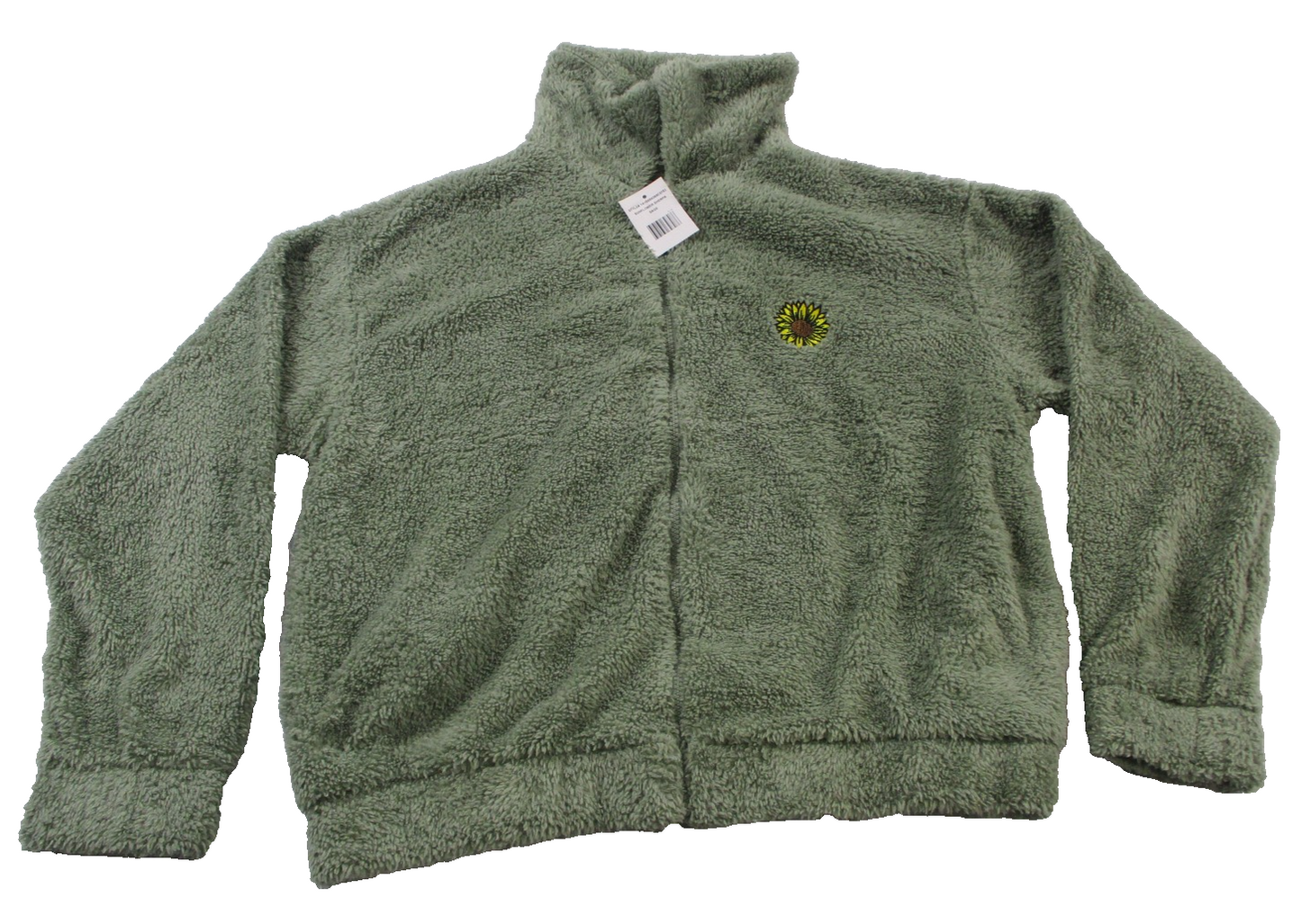 Cut & Paste Sunflower Sherpa Jacket Womens Medium Green Fleece Embroidered 13390