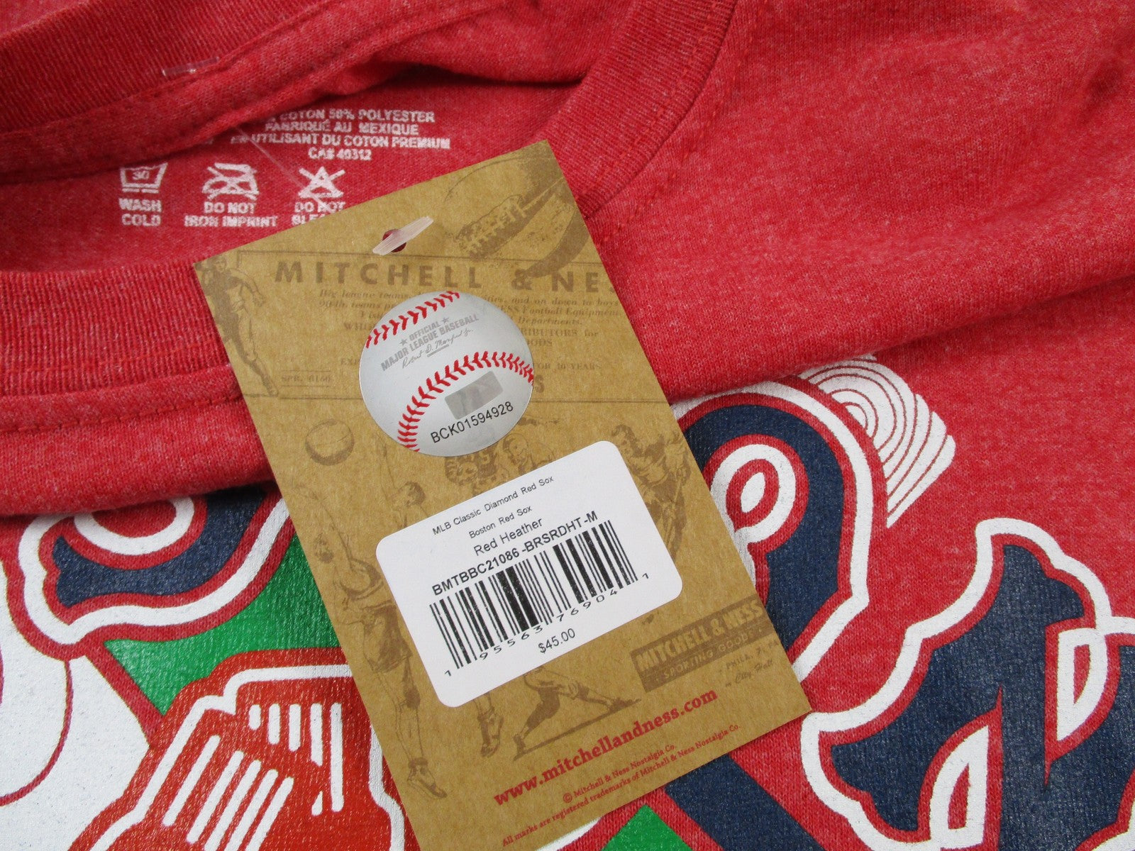 Boston Red Sox Shirt Mens Medium Red MLB Baseball Mitchell & Ness Tee 1385886