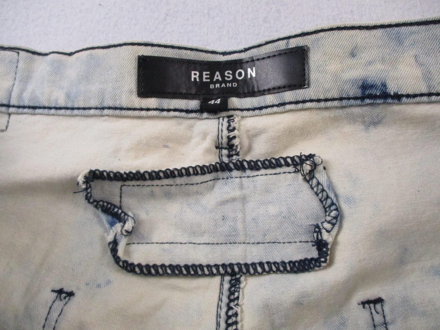 Reason Jeans Mens 44 Slim Acid Wash Mulberry Moto Skull Denim Embroidered 14226