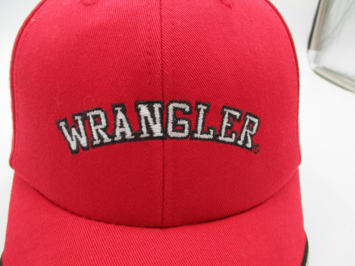 Wrangler Hat Cap Strap Back Mens One Size Red Black Twill Embroidered Logo1