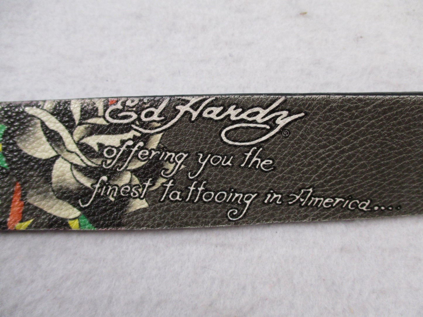 Ed Hardy Belt Mens Size 42 Multicolor Skull Rose Tattoo Graphic Rock Buckle1