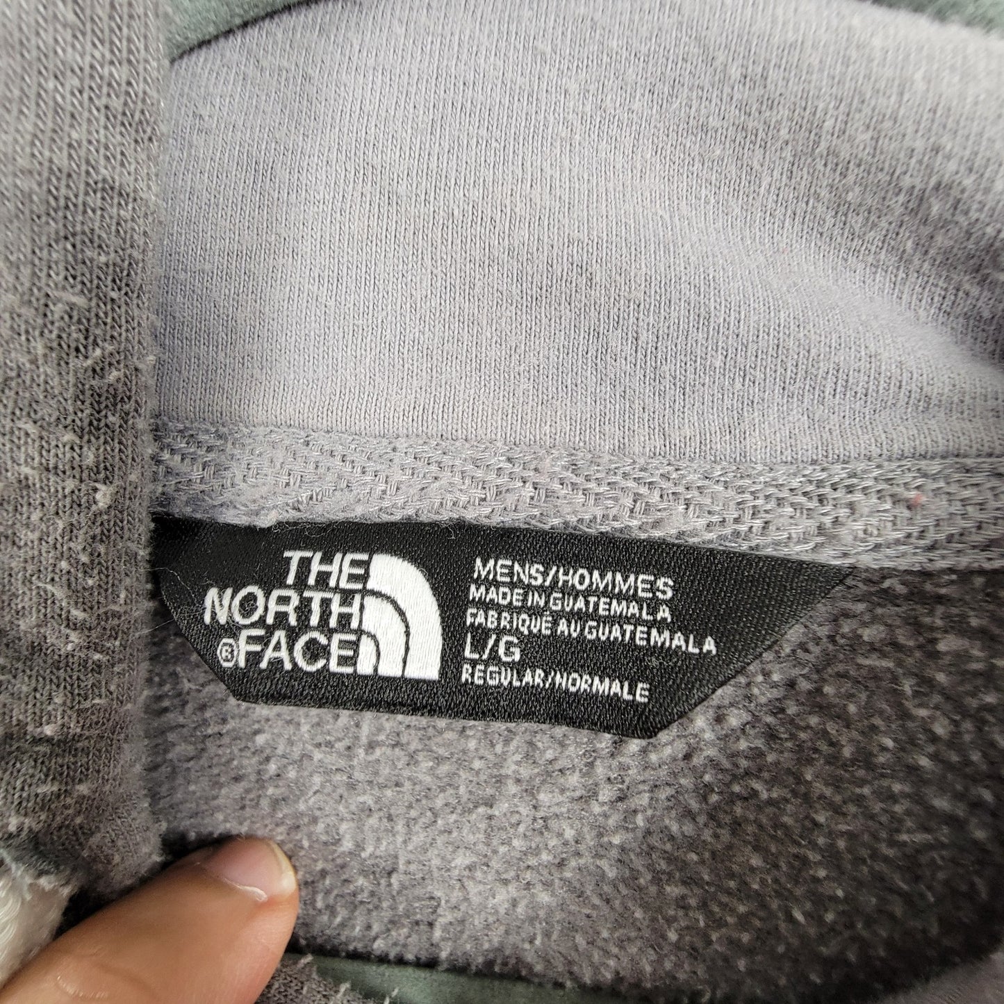 The North Face Men’s Large Gray Pullover Hoodie Logo Spellout Fleece