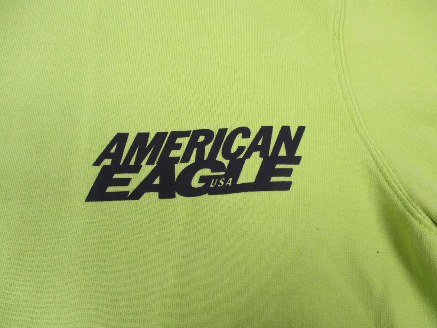 American Eagle Hoodie Mens Large Neon Green Sleeve Graphic Pullover Fleece 12144