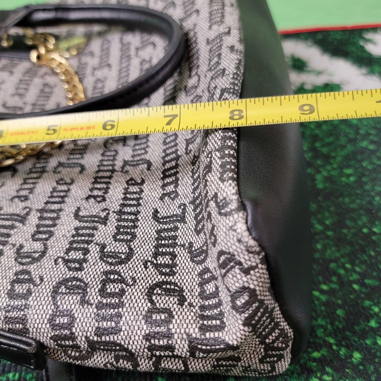Juicy Couture Satchel Bag Womens Barrel Purse Handbag Gold Chain Black Beige6