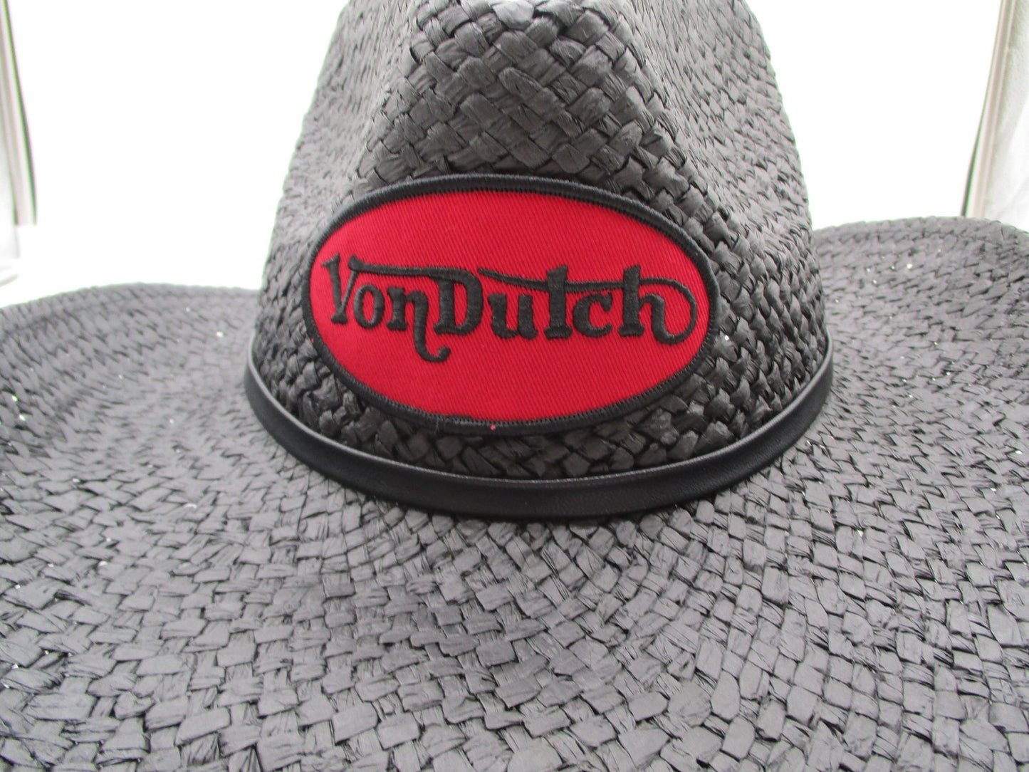Von Dutch Hat Cowboy Fitted One Size Black Red Straw Wide Brim Western Mens6