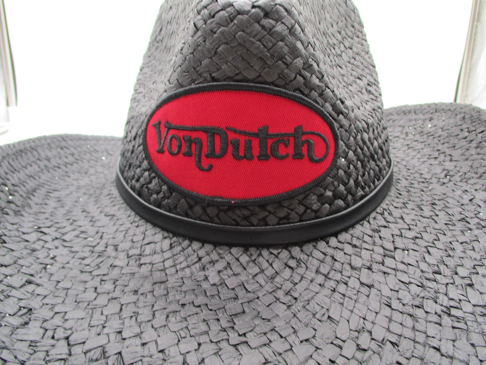 Von Dutch Hat Cowboy Fitted One Size Black Red Straw Wide Brim Western Mens6