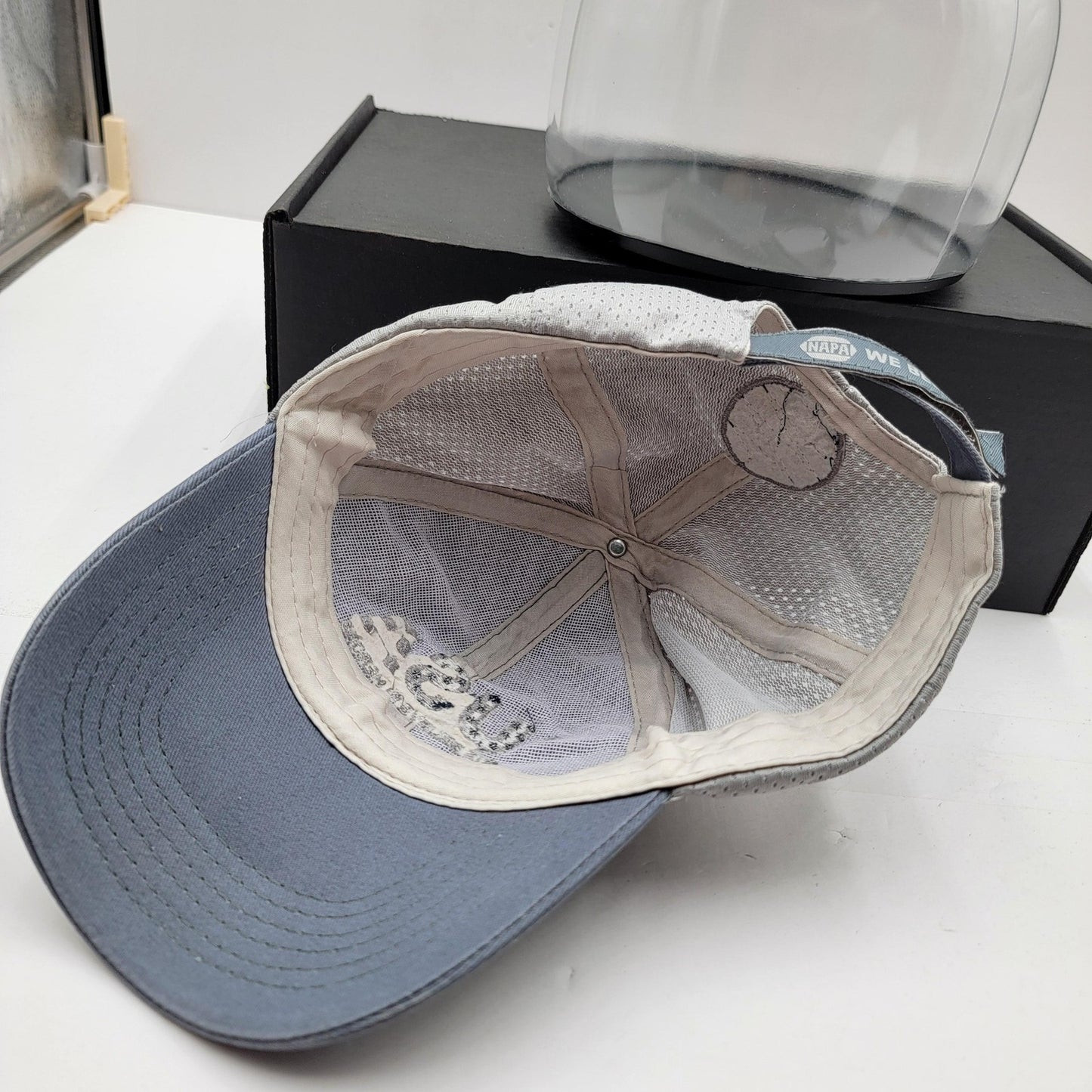 NAPA USA Hat Cap Strap Back Blue Gray Mesh Embroidered Trucker Patriotic Mens7