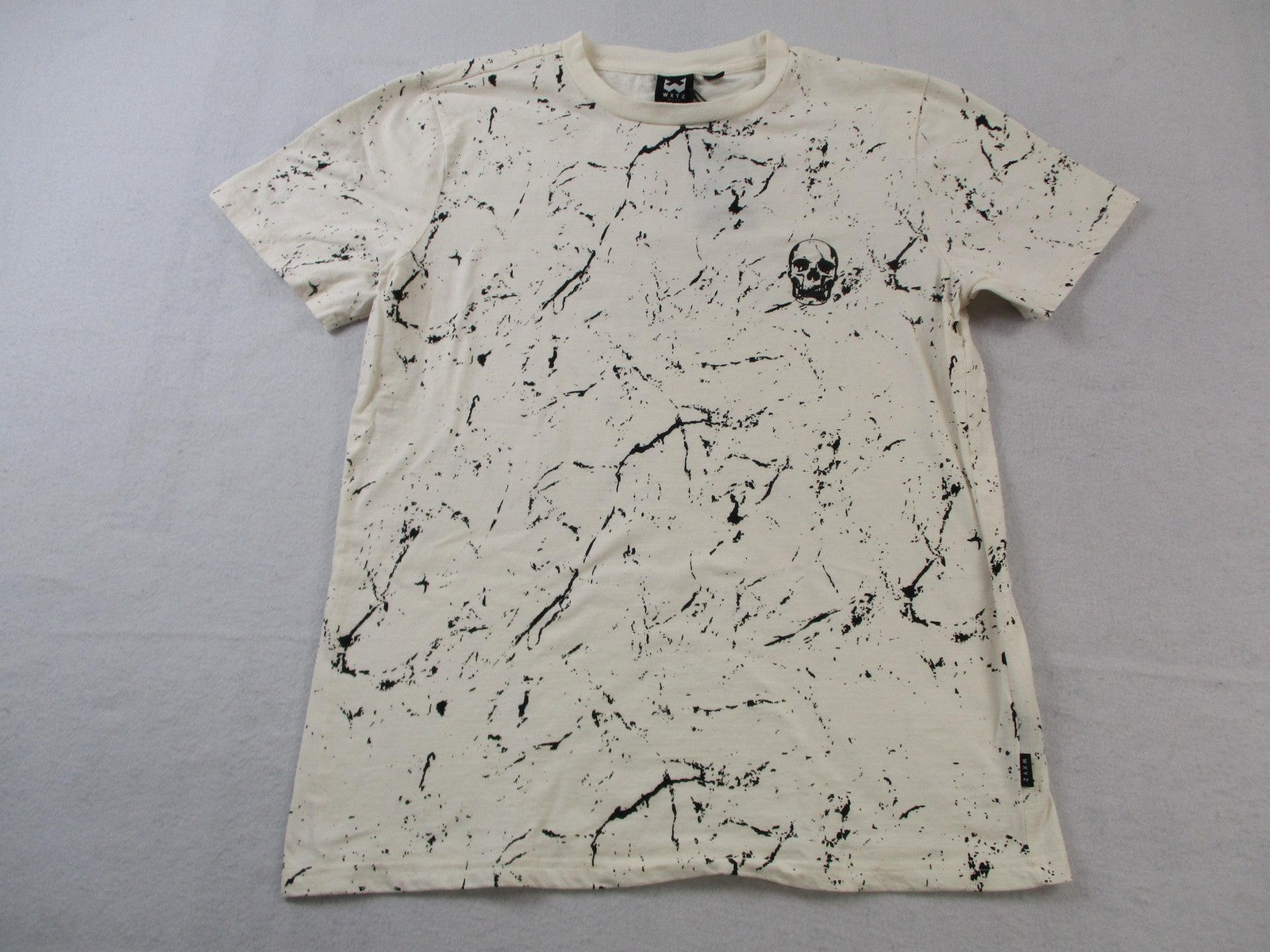 WXYZ Shirt Mens Medium White Skull Graphic Marble Splatter Allover Print Tee0