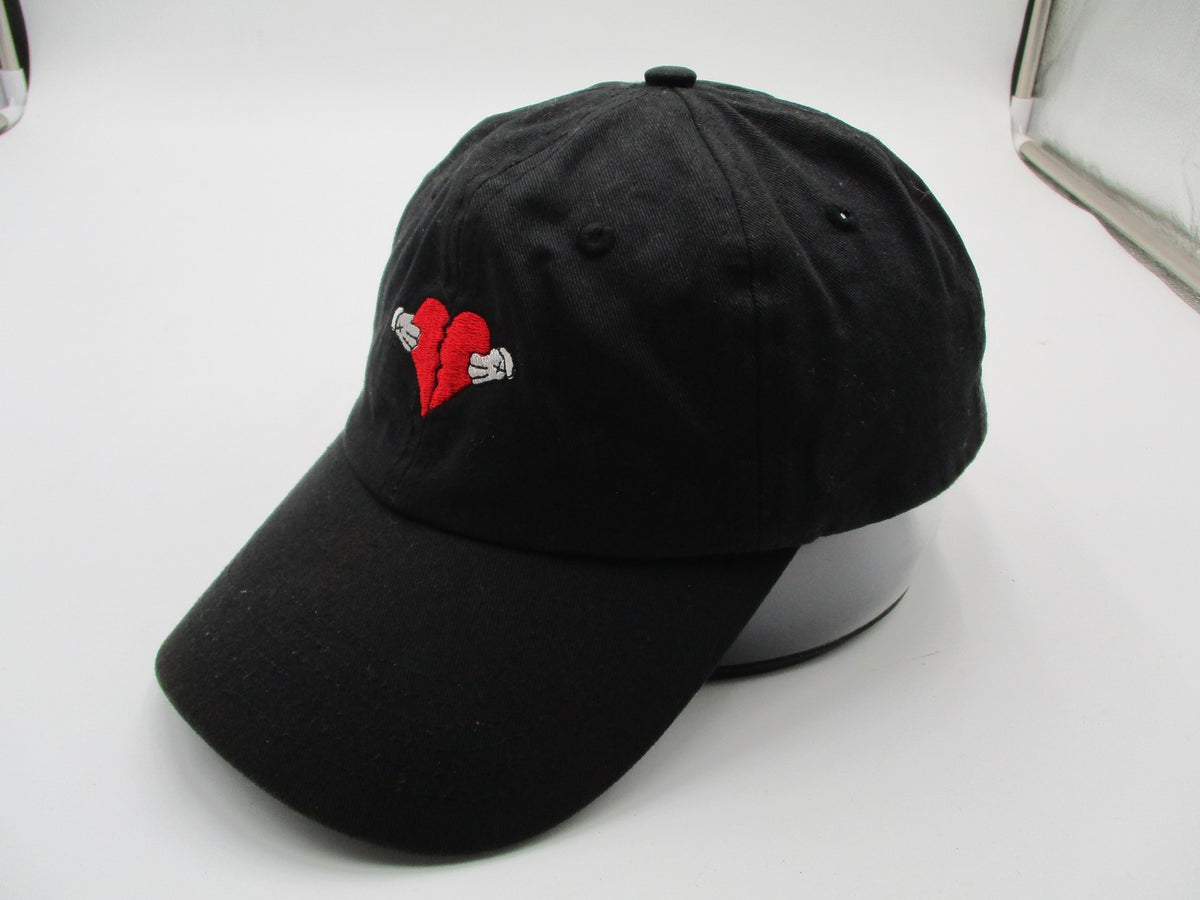 Broken Heart Hat Cap Strap Back Mens One Size Black Cotton Embroidered Dad3