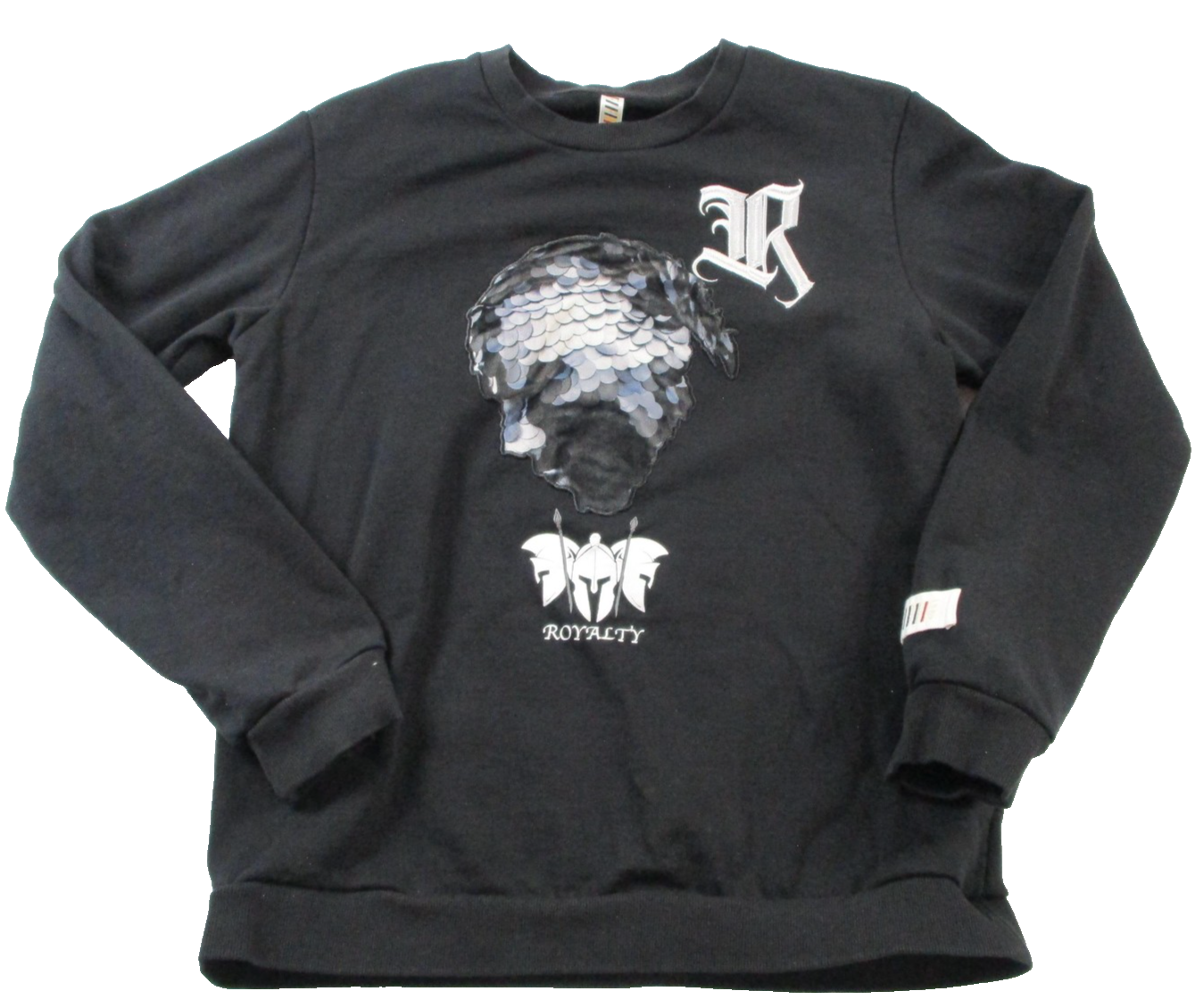 Loop Sweatshirt Kids L Black Royalty Spartan Helmet Graphic Crewneck Fleece 16190