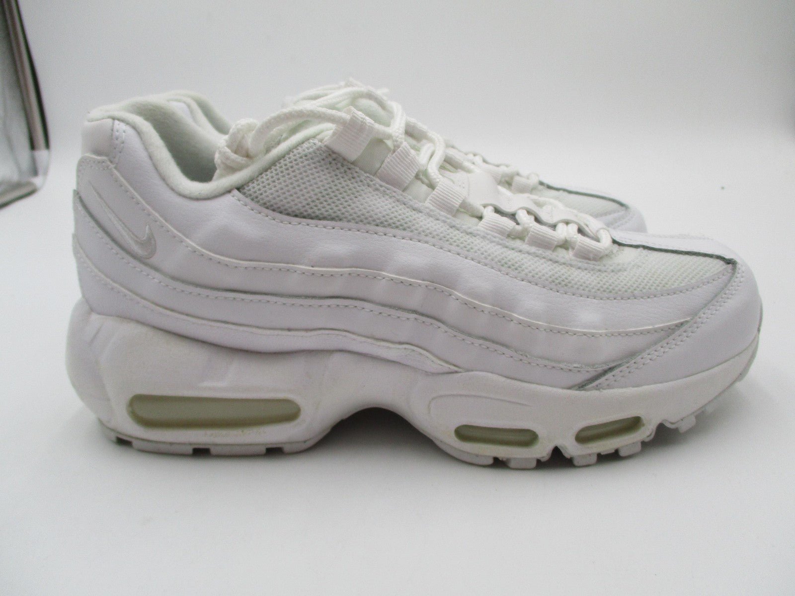 Nike Air Max 95 Shoes Youth Size 6.5Y Triple White Leather Sneakers CJ3906-1006