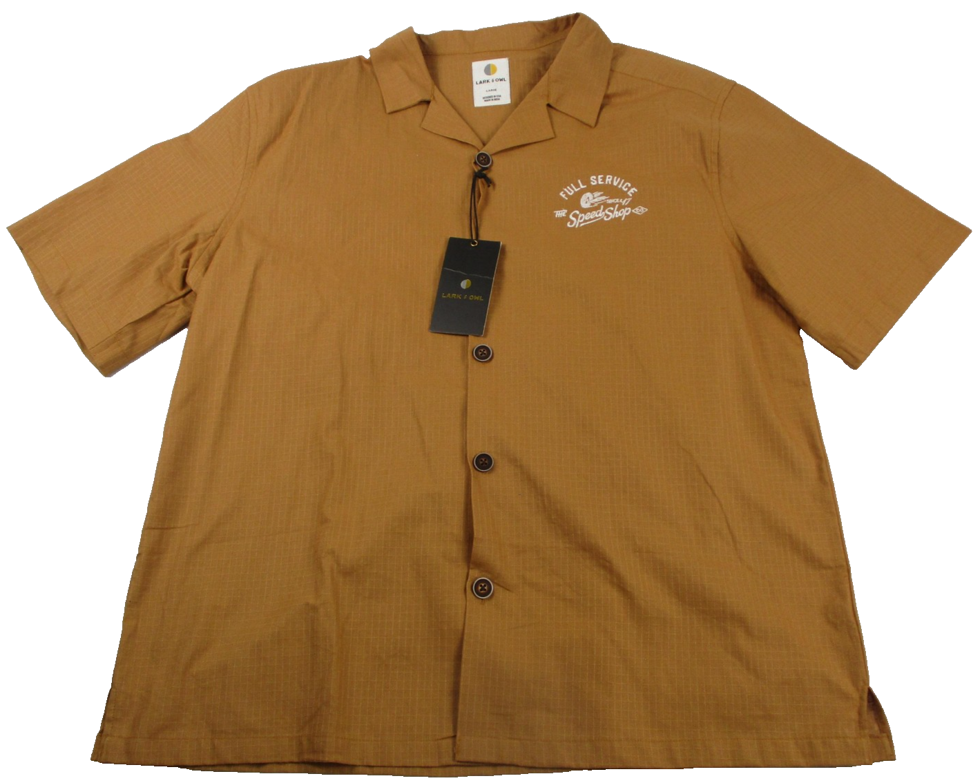 Lark & Owl Shirt Mens Large Orange Full Service Speed Shop AVIRGILE3YM
