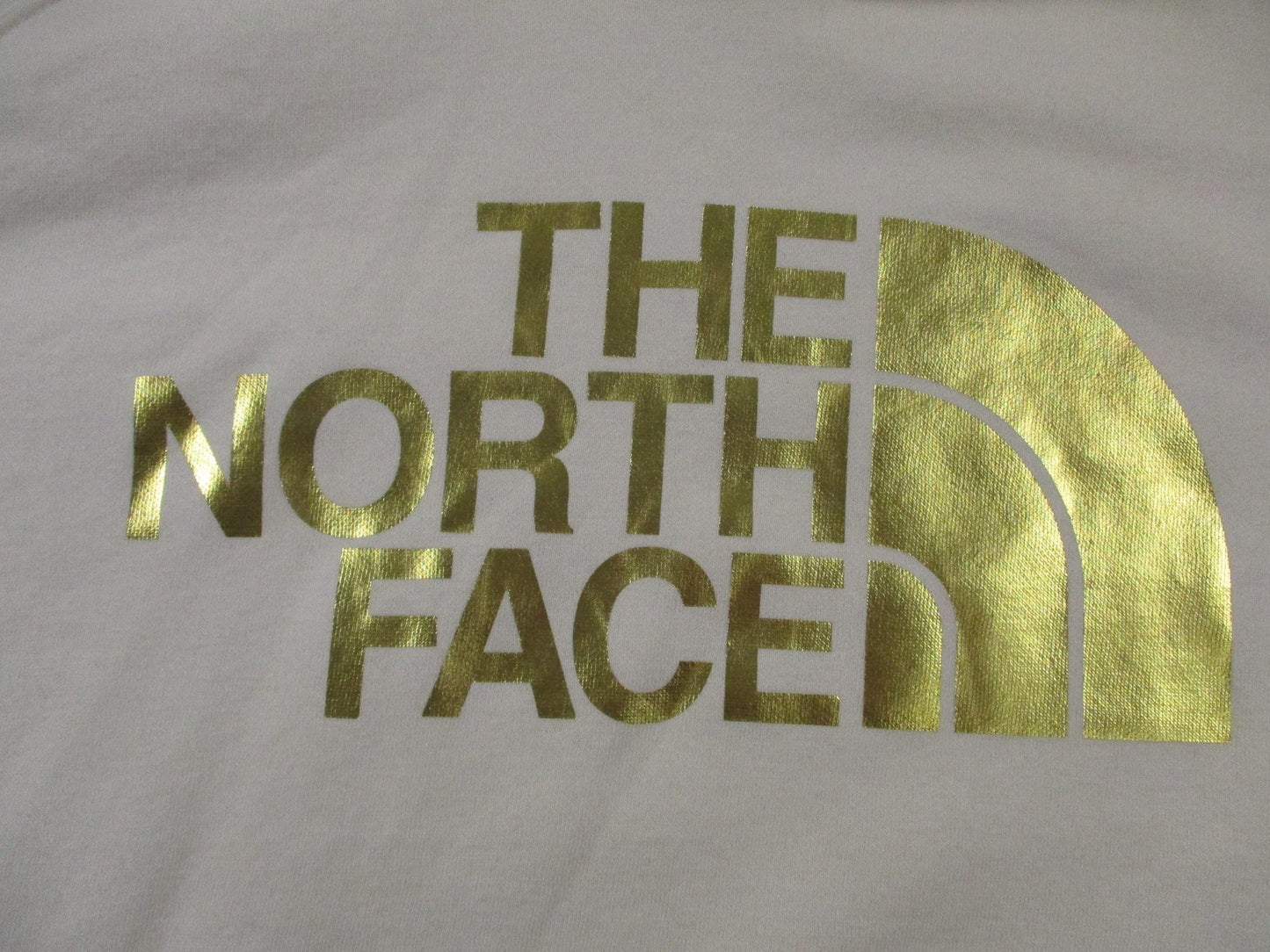 The North Face Hoodie Womens XL White Gold Logo Graphic Pullover Fleece 16643