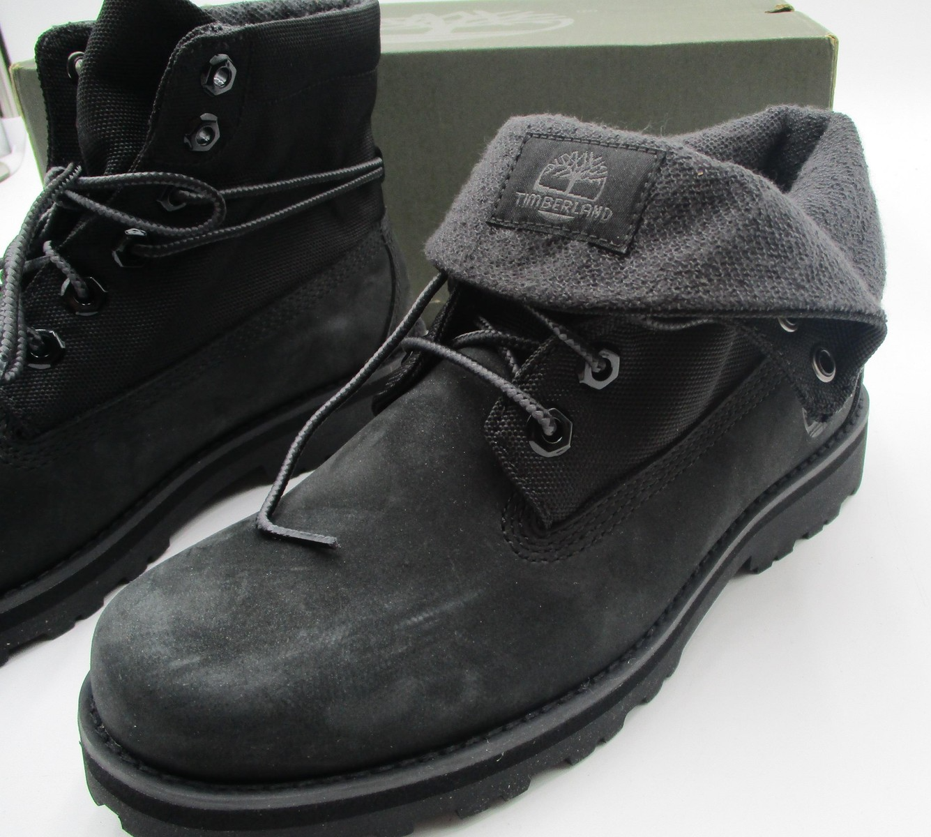 Timberland Courma Kid Roll Top Boots Youth Size 4 Black Nubuck Outdoor11