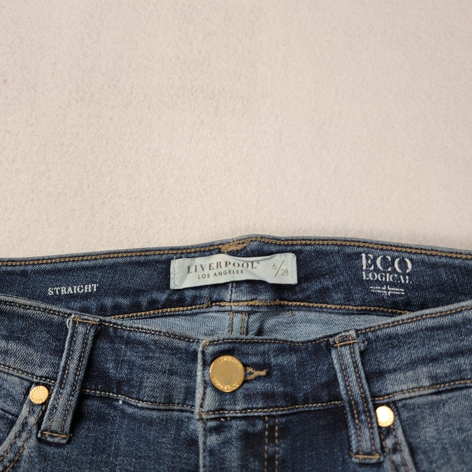Liverpool Jeans Wmns 6 Blue Straight Leg EcoLogical Findley Denim Distress