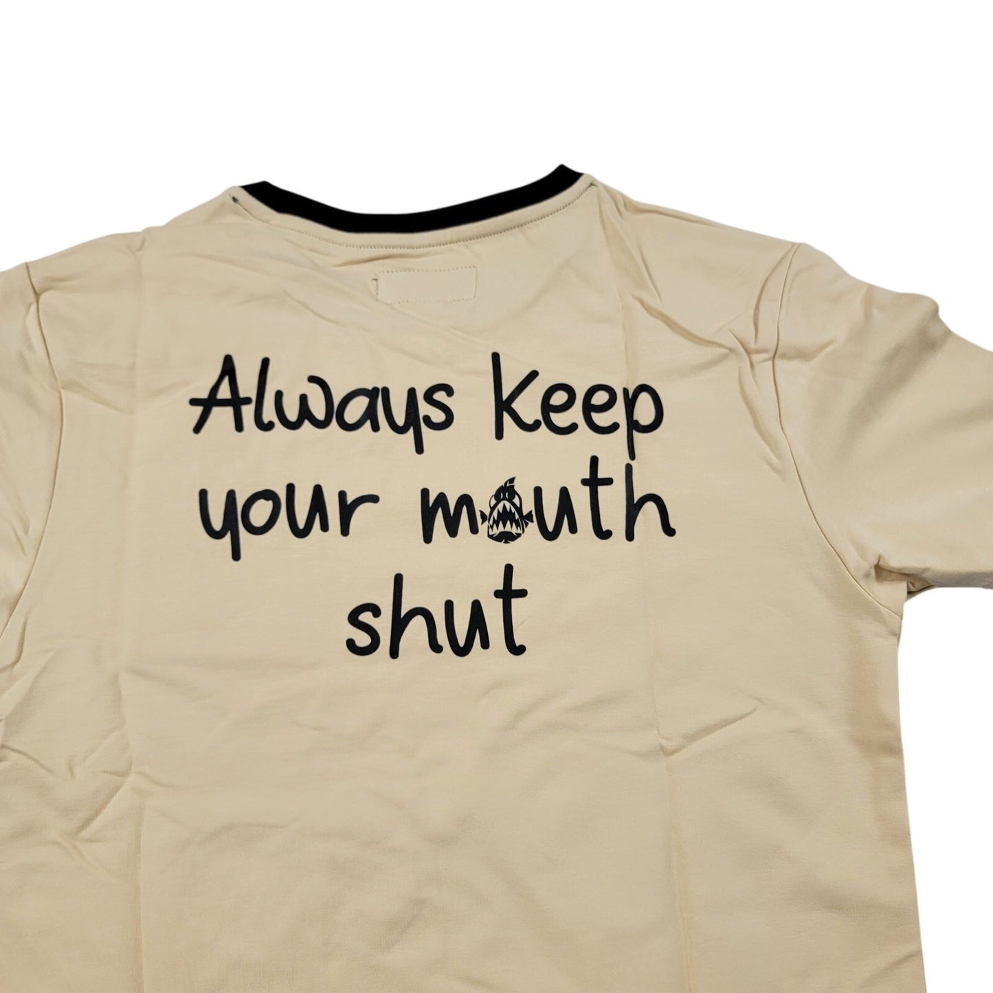 The Hideout Clothing Mens S Beige Graphic Tee Never On Your Friends NWT 7847881