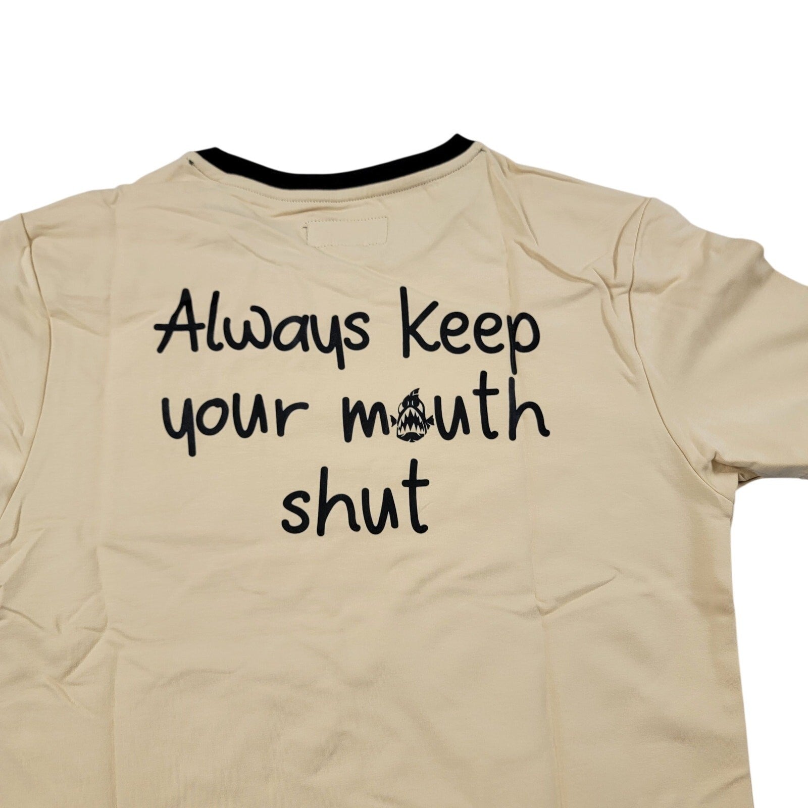 The Hideout Clothing Mens S Beige Graphic Tee Never On Your Friends NWT 7847881