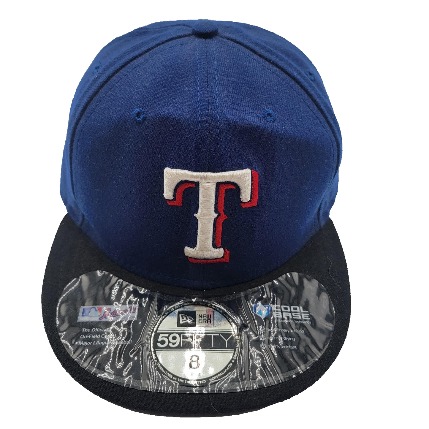 Texas Rangers Hat Cap Fitted Mens 8 Blue Black MLB Baseball Cool Base New Era0
