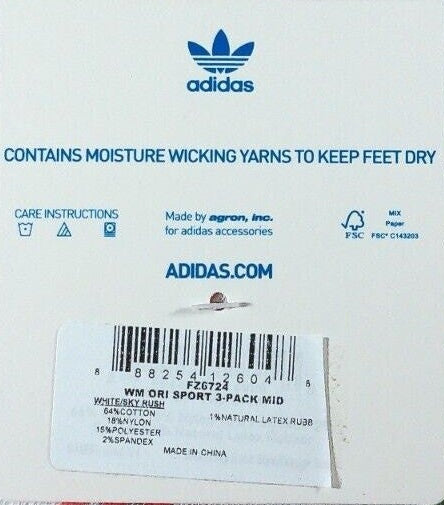 adidas Originals Trefoil Socks Mens Medium 3 Pairs Mid Crew White Multicolor4