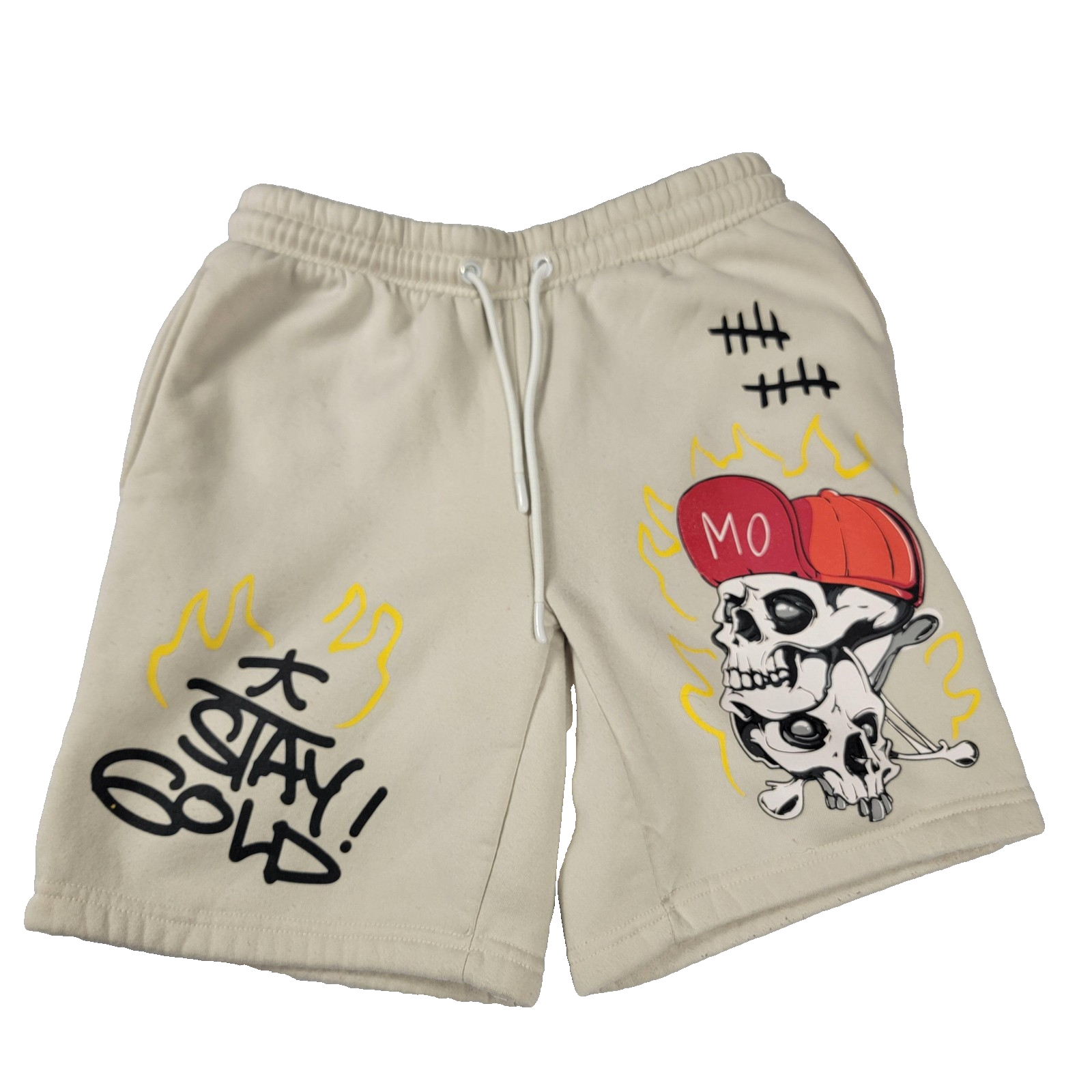 Members Only Shorts Mens Small Graphic Skull Streetwear Stay Gold MO Flames 9570