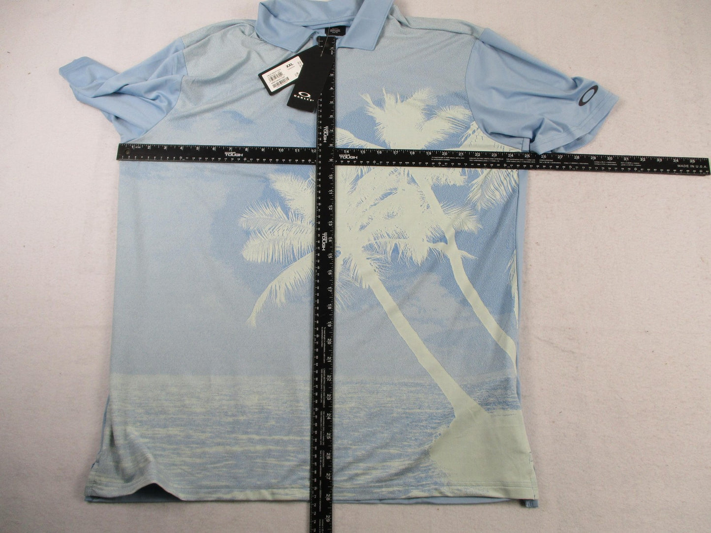 Oakley Reduct Hydrolix Polo Shirt Mens 2XL Blue Palm Tropical Graphic Golf 13167
