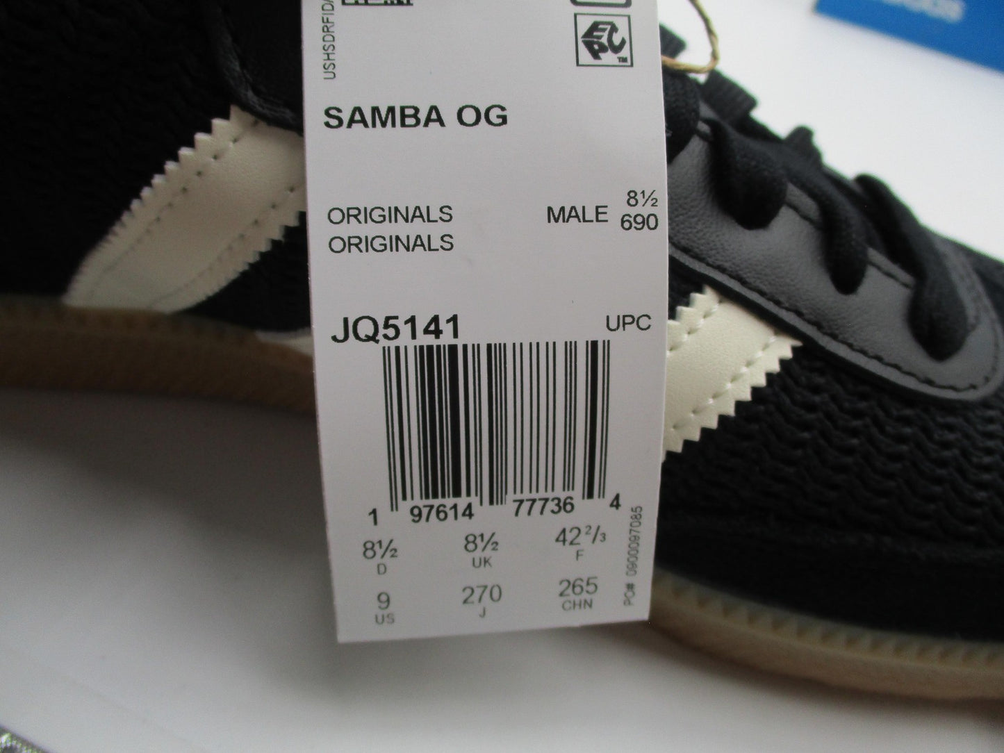 Adidas Originals Samba OG Shoes Mens Size 9 Black White Gum Sneakers JQ51419
