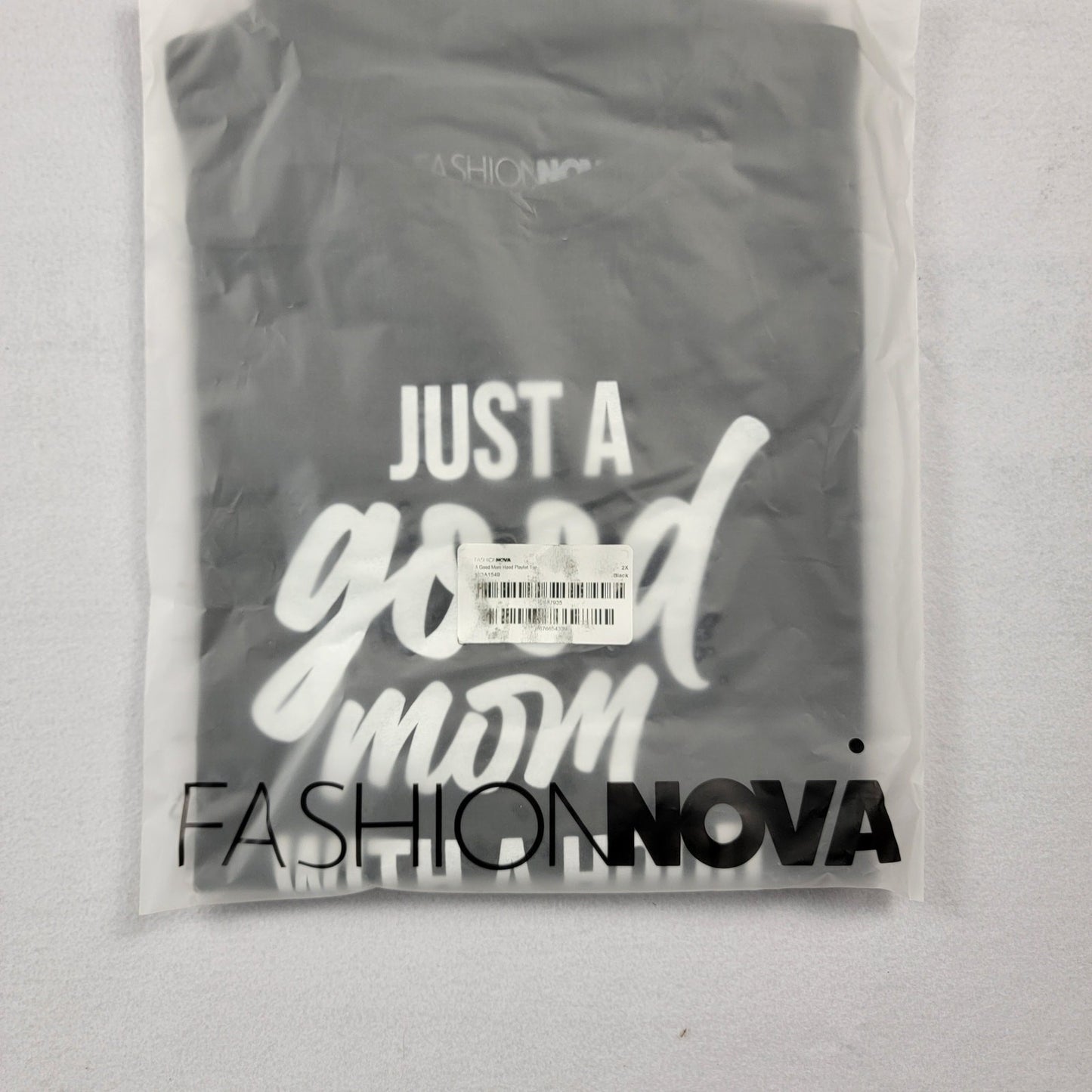 FashionNova 'Just a Good Mom with a Hood Playlist' Black Short Sleeve Tee Sz XL3
