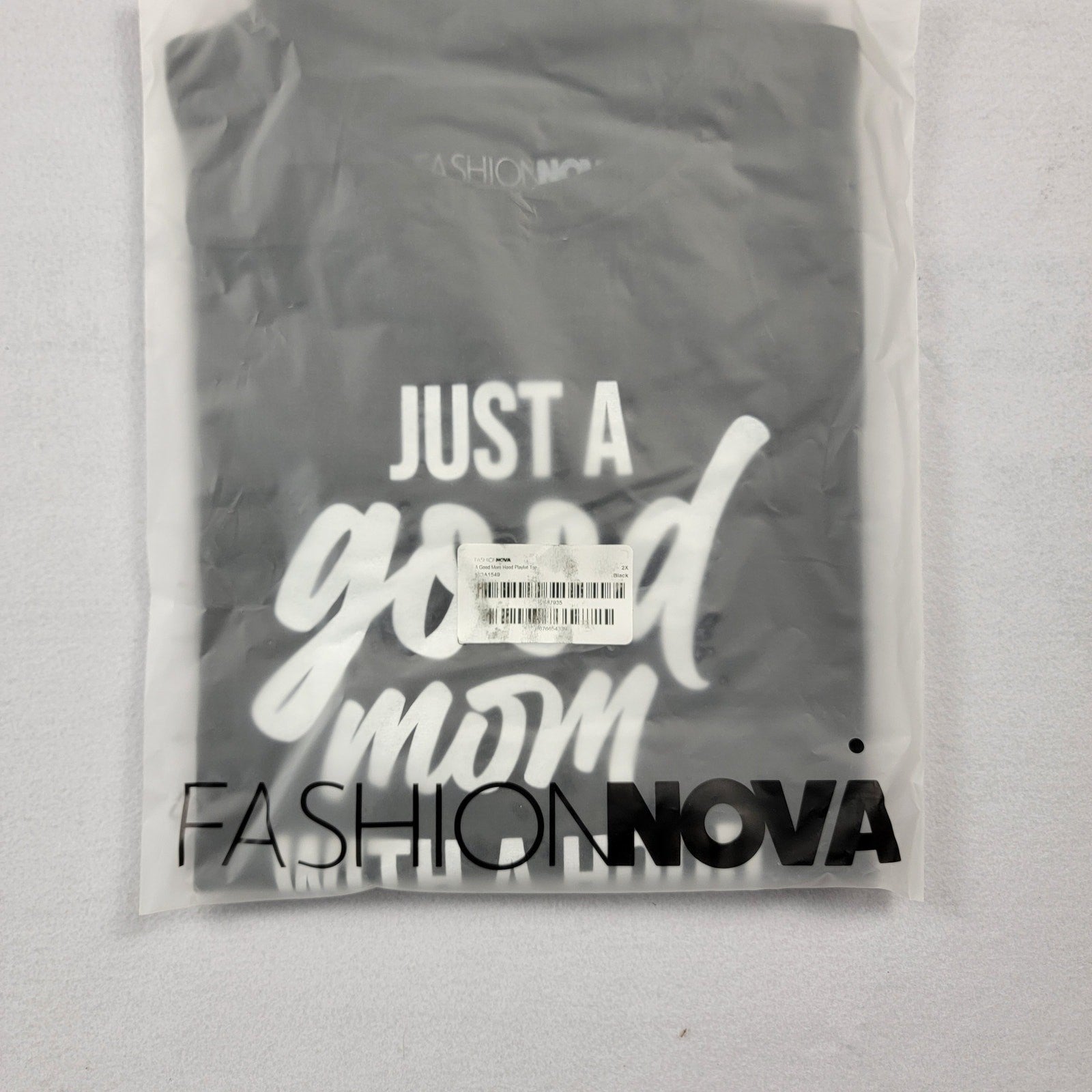 FashionNova 'Just a Good Mom with a Hood Playlist' Black Short Sleeve Tee Sz XL3