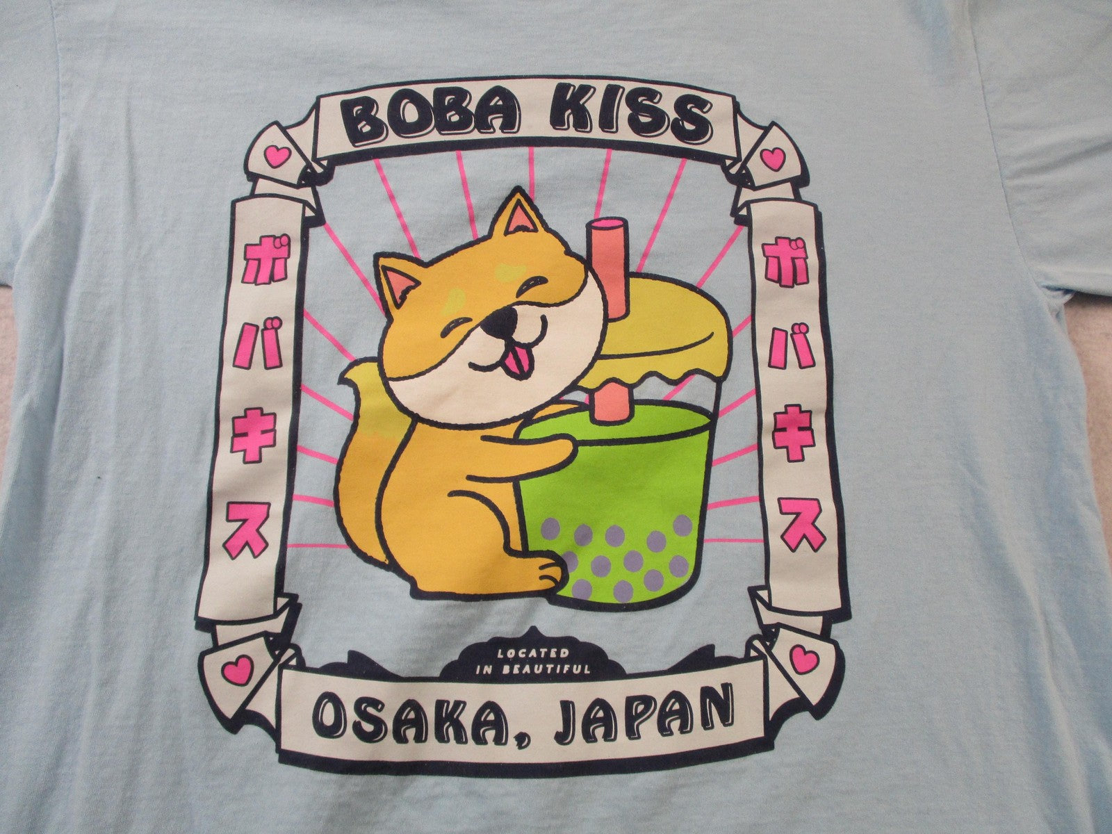 Boba Kiss IML Shirt Mens Medium Blue Osaka Japan Boba Tea Dog Anime Graphic 15563