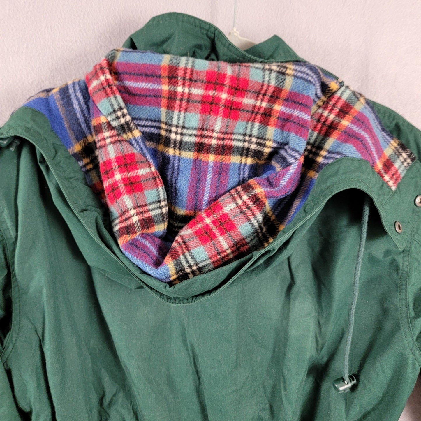 Eddie Bauer Women’s M Green Waxed Cotton Jacket Wool Lined Hooded Vintage 21414