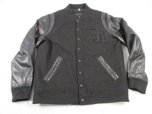 Sean John Jacket Mens Medium Black Wool Varsity Faux Leather Sleeves SJ Patch0