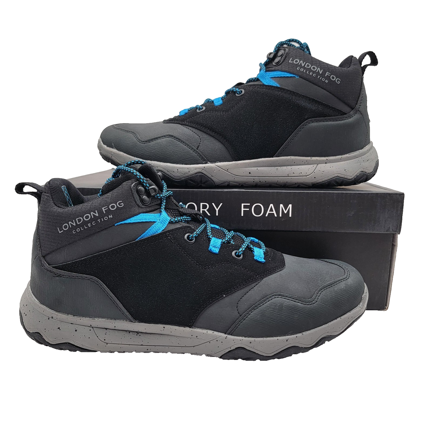 London Fog Isaac Men's Black Memory Foam Hiking Trail Sneakers NIB