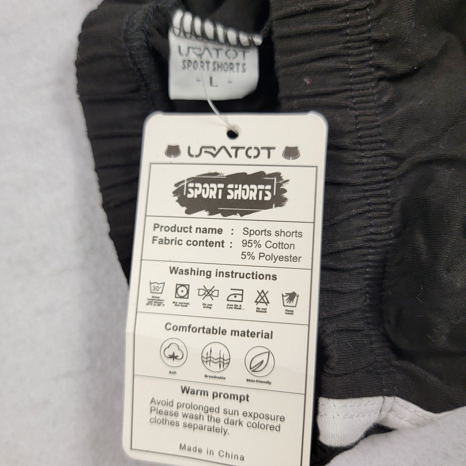 URATOT Youth Black Sport Shorts Size L Cotton Blend Gym Running Activewear