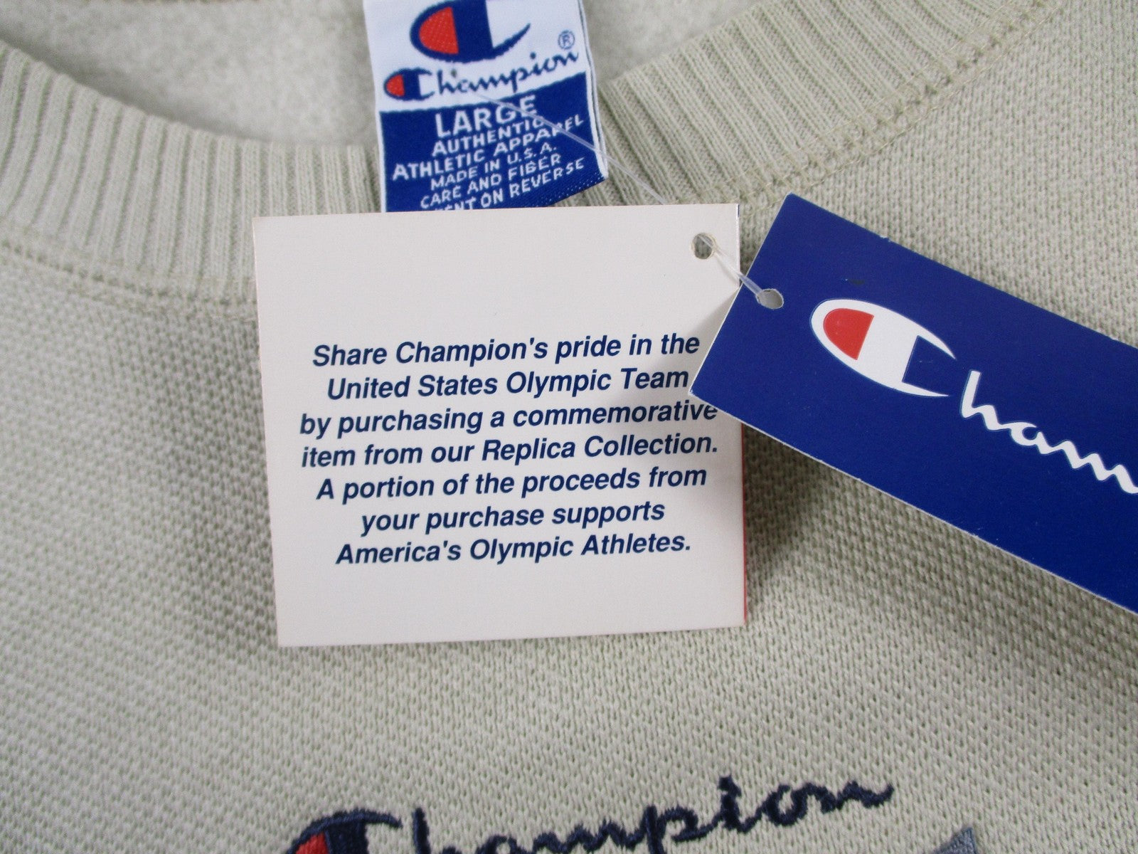 Vintage Champion Sweatshirt Mens Large Beige USA Olympic Fleece Crewneck NWT5