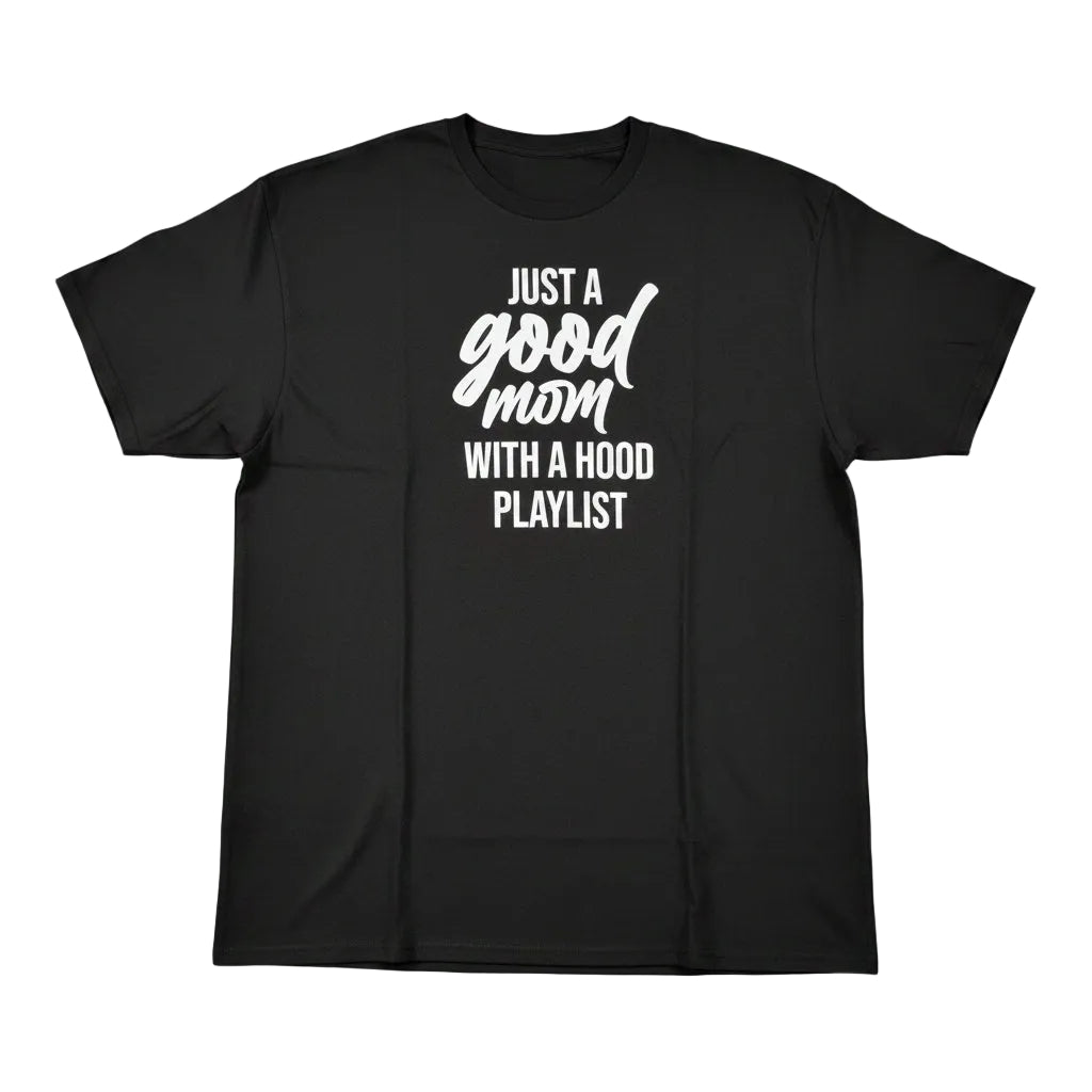 FashionNova 'Just a Good Mom with a Hood Playlist' Black Short Sleeve Tee Sz XL0