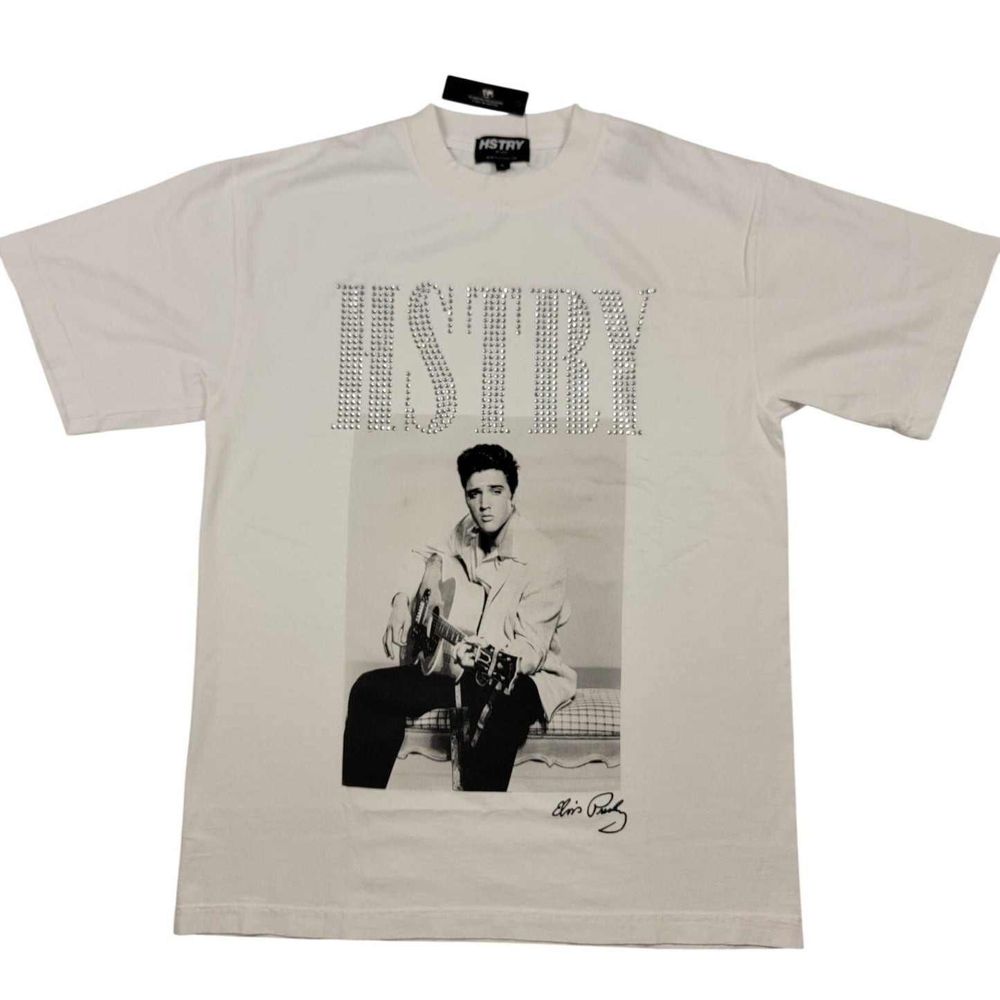 HSTRY by Nas Elvis Rhinestone Graphic Tee White Small NWT Hip Hop Streetwear 7500