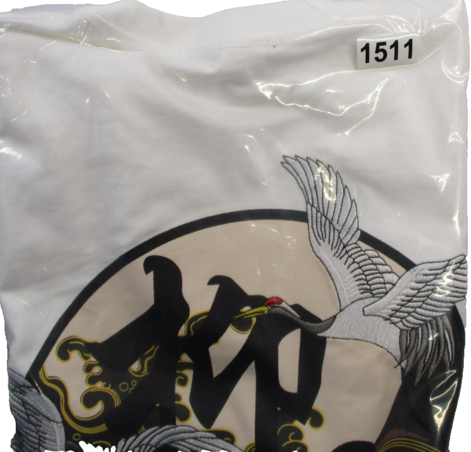 NIEPCE Yin Yang Shirt Mens Medium White Crane Graphic Embroidered Tee 151112