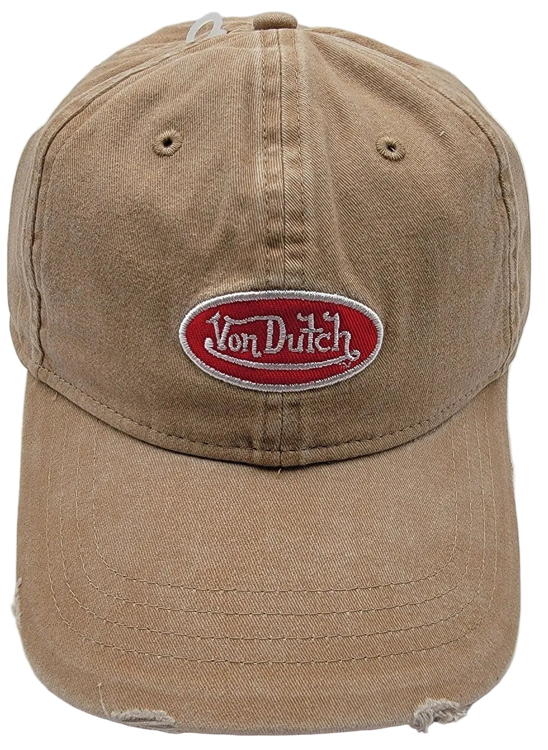 Von Dutch Distressed Denim Adjustable Dad Cap in Beige0