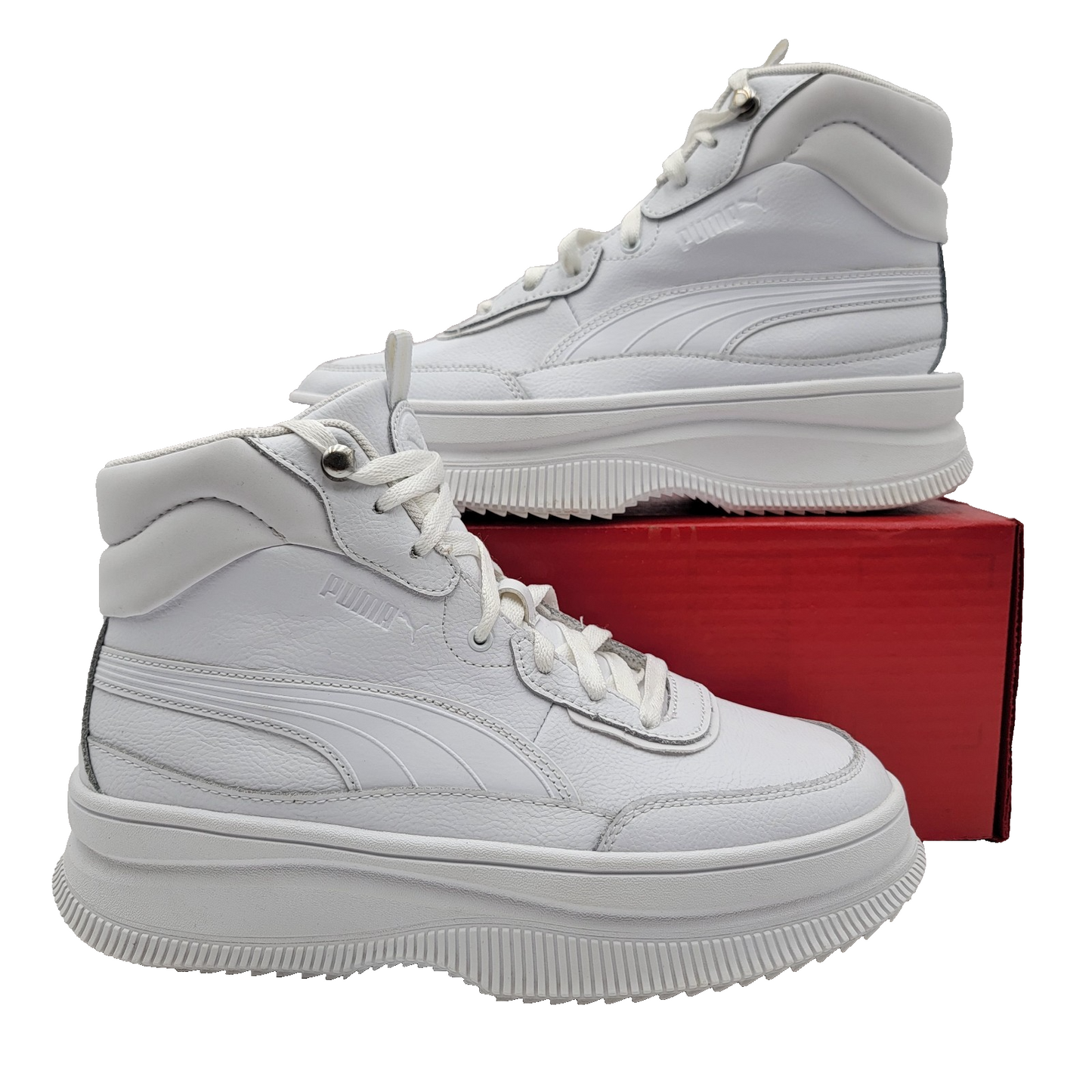Puma Mayze Mid Wedge Women’s Sneakers White Leather Hi Top Sz 9.5 39231601 3840