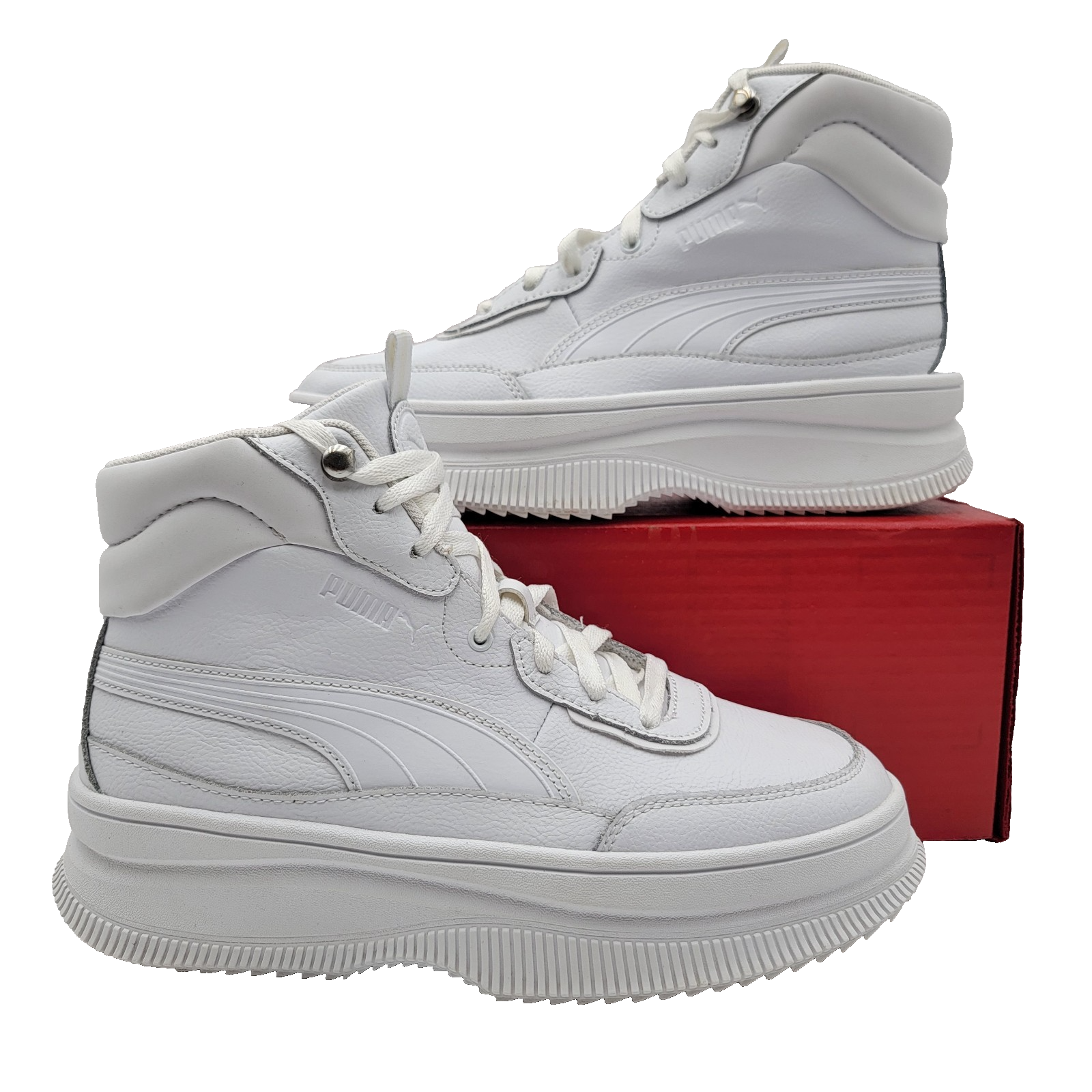 Puma Mayze Mid Wedge Women’s Sneakers White Leather Hi Top Sz 9.5 39231601 3840