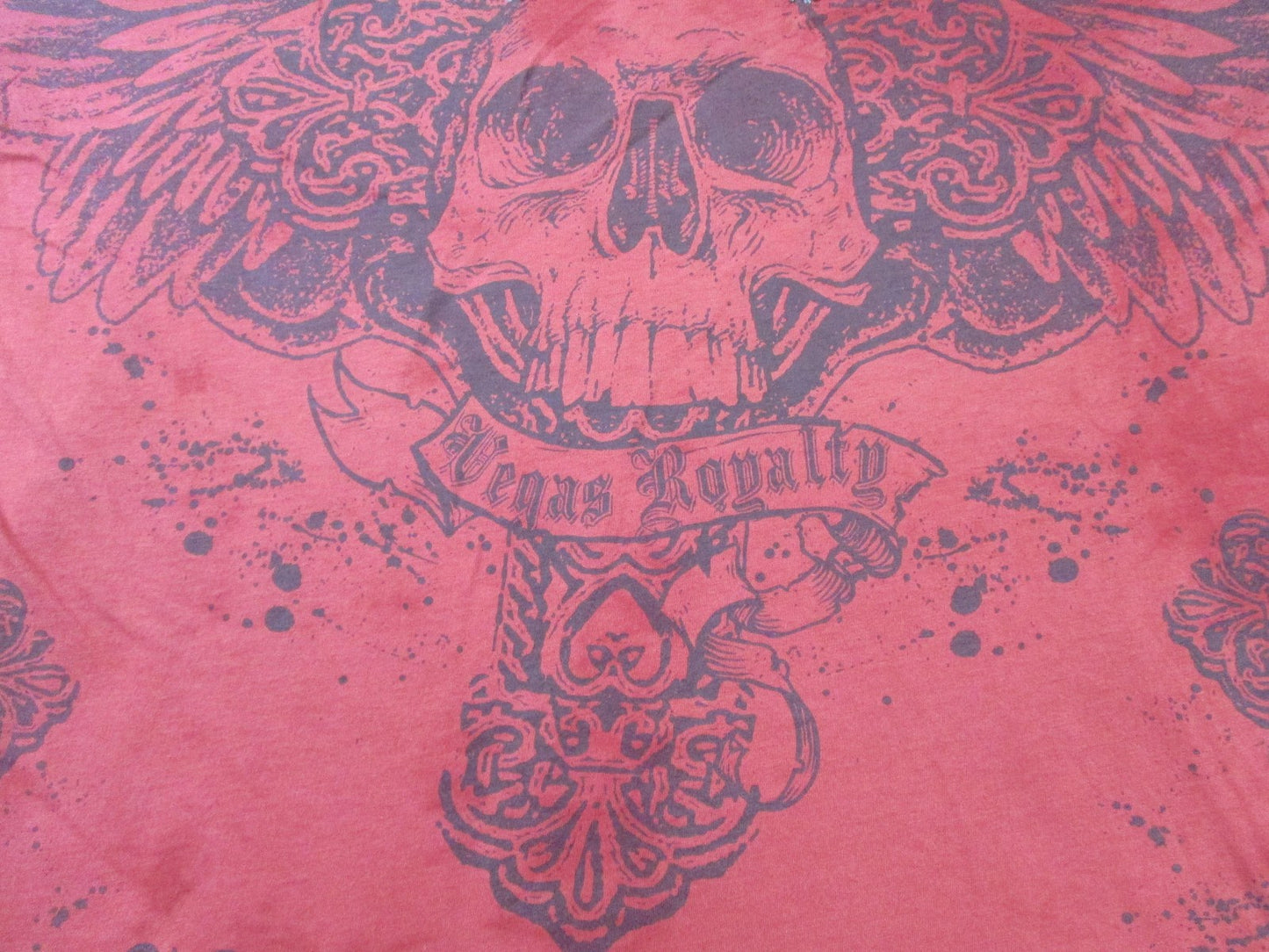 Vegas Royalty Shirt Womens Medium Red Skull Lock & Load Rhinestone Tee Graphic2