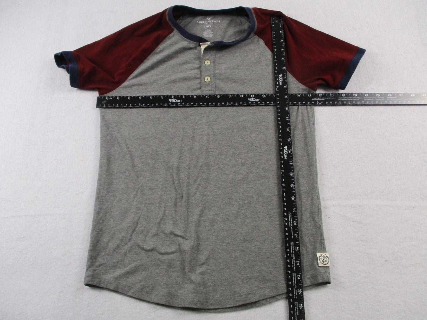 American Eagle Outfitters Shirt Mens Small Gray Maroon Flex Raglan Henley Tee4